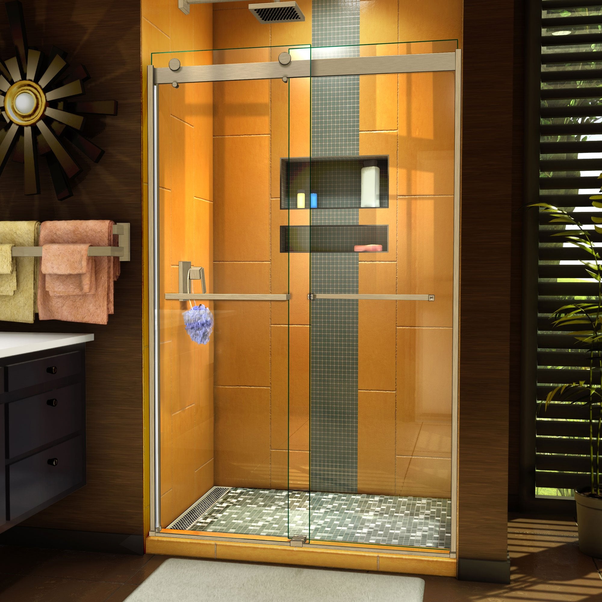 DreamLine, DreamLine SHDR-6348762-04 Sapphire 44-48"W x 76"H Semi-Frameless Bypass Shower Door in Brushed Nickel