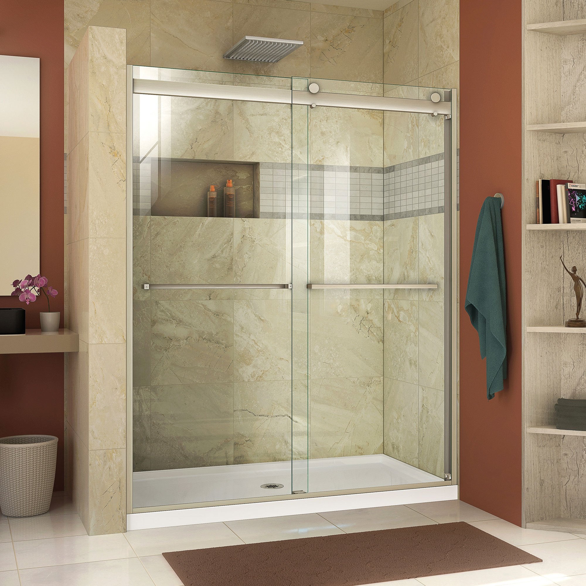 DreamLine, DreamLine SHDR-634876H-04 Essence-H 44-48"W x 76"H Semi-Frameless Bypass Shower Door in Brushed Nickel