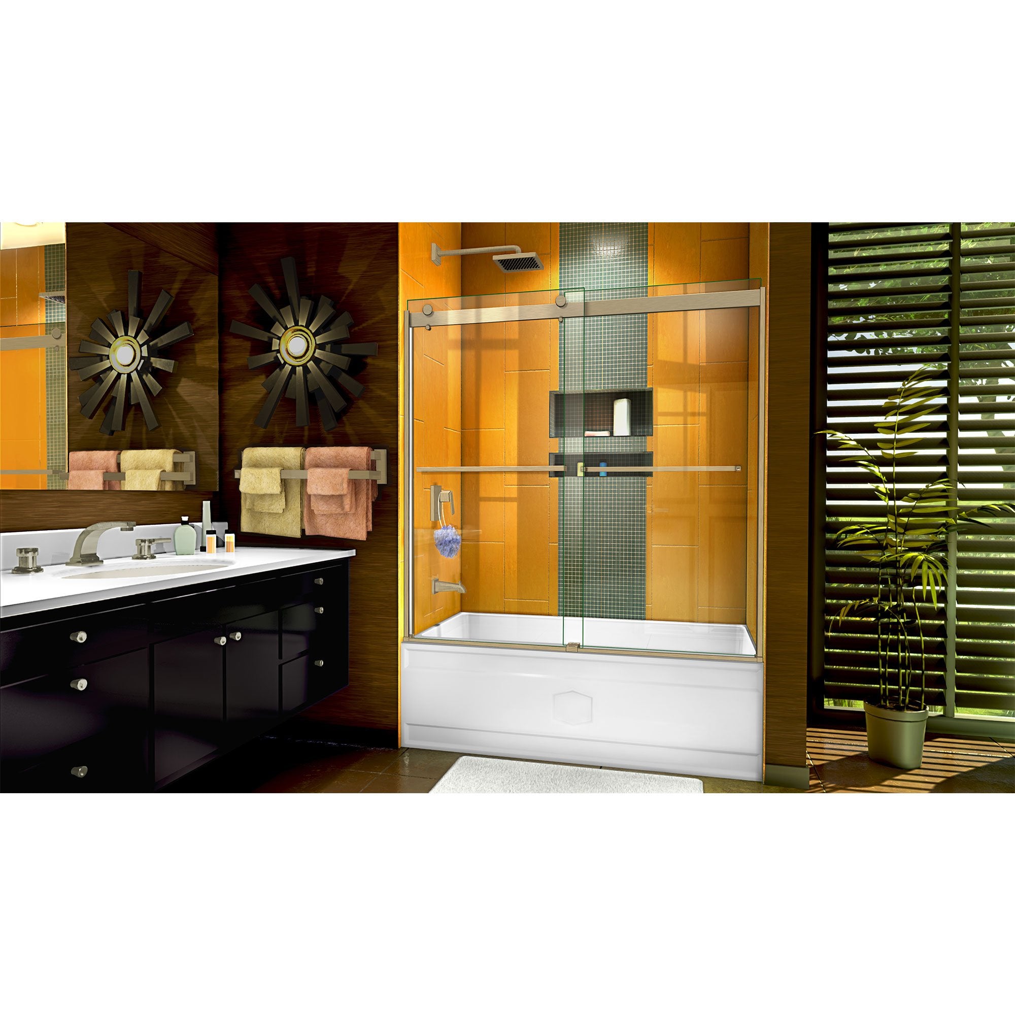 DreamLine, DreamLine SHDR-6360602-04 Sapphire 56-60"W x 60"H Semi-Frameless Bypass Tub Door in Brushed Nickel