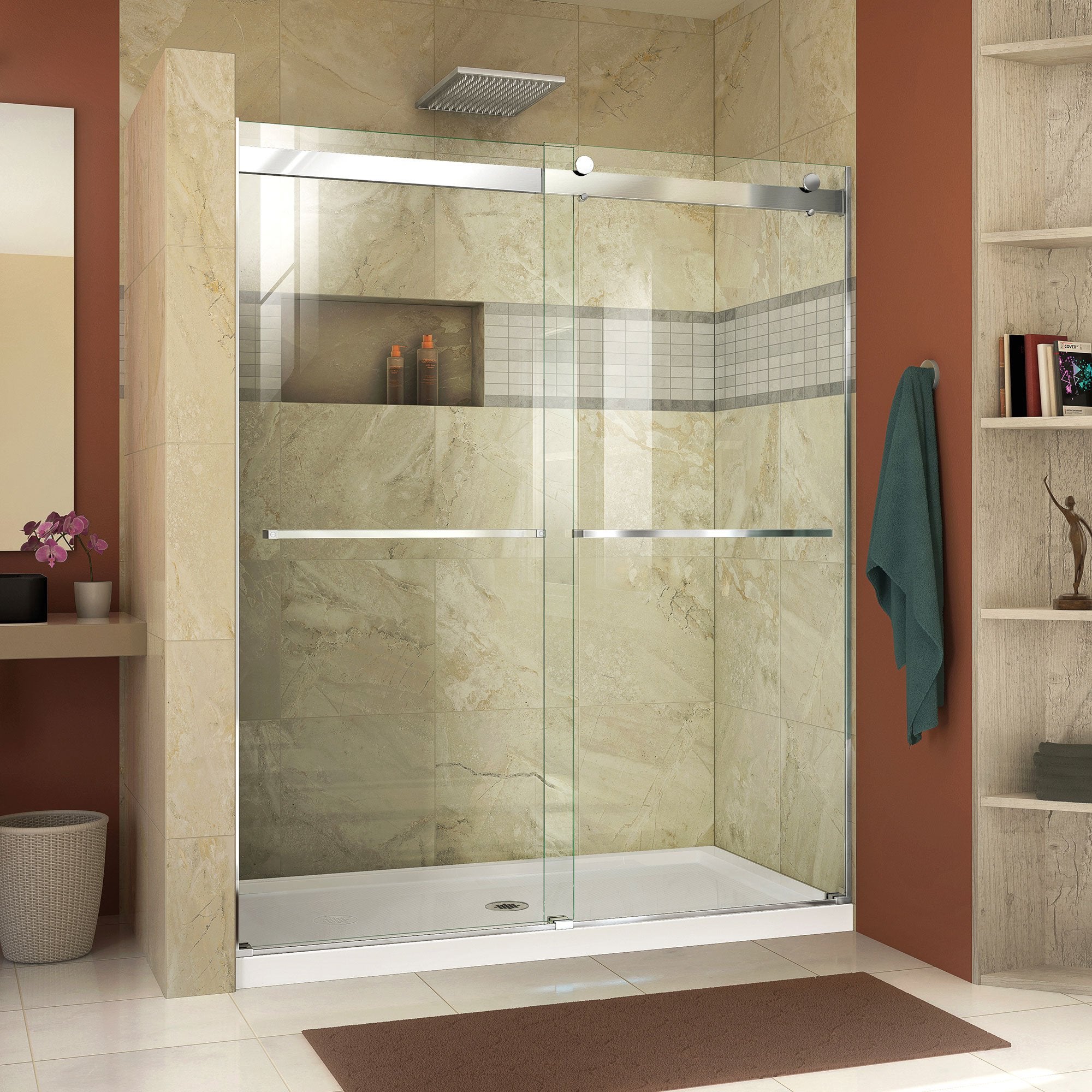 DreamLine, DreamLine SHDR-6360760-01 Essence 56-60"W x 76"H Frameless Bypass Shower Door in Chrome