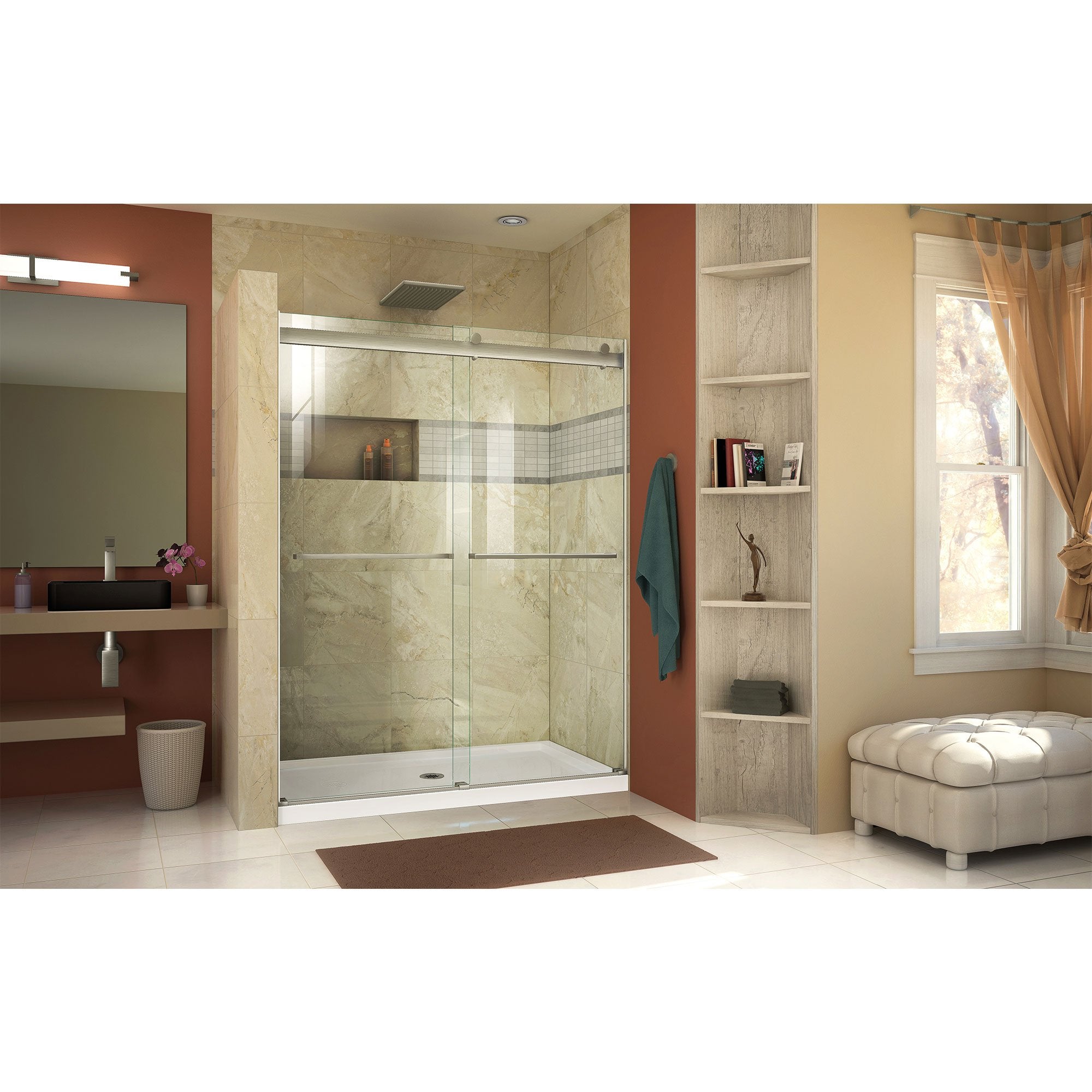 DreamLine, DreamLine SHDR-6360760-04 Essence 56-60"W x 76"H Frameless Bypass Shower Door in Brushed Nickel