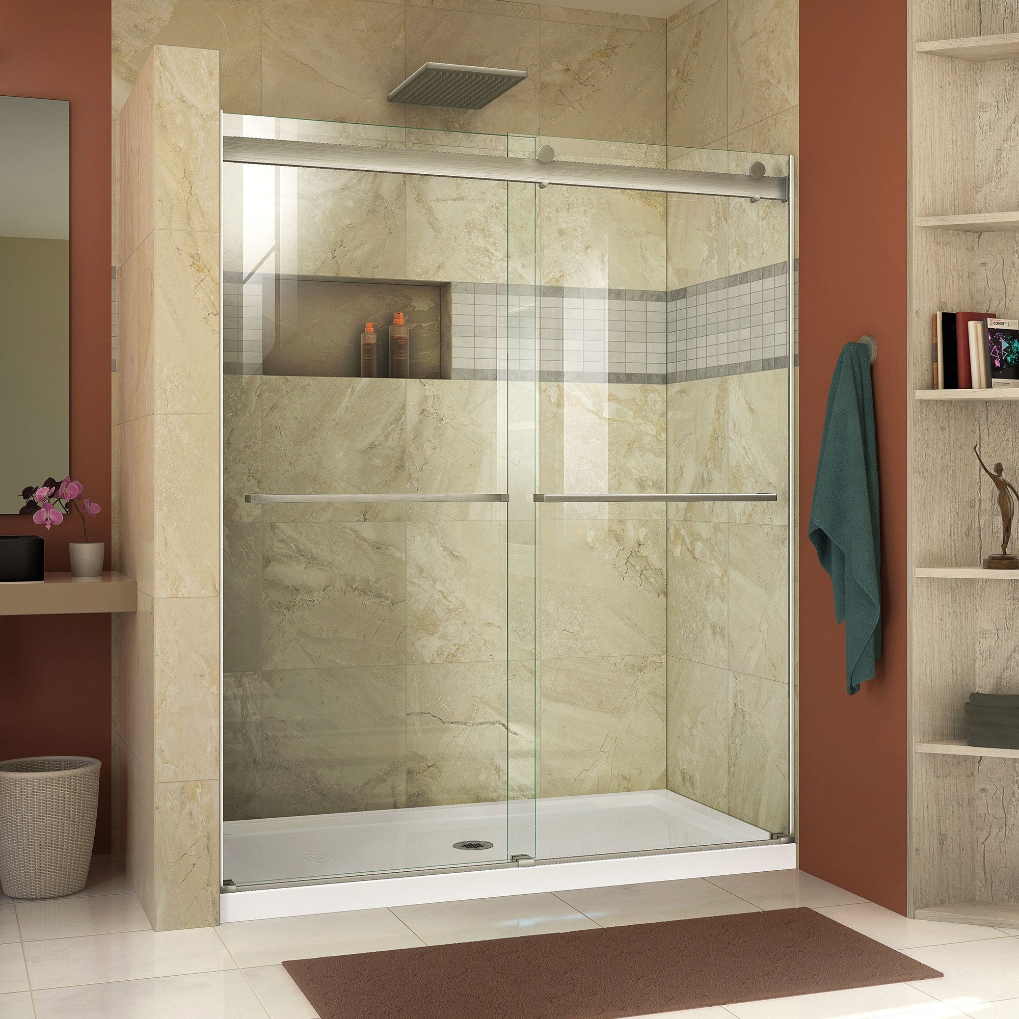 DreamLine, DreamLine SHDR-6360760-04 Essence 56-60"W x 76"H Frameless Bypass Shower Door in Brushed Nickel