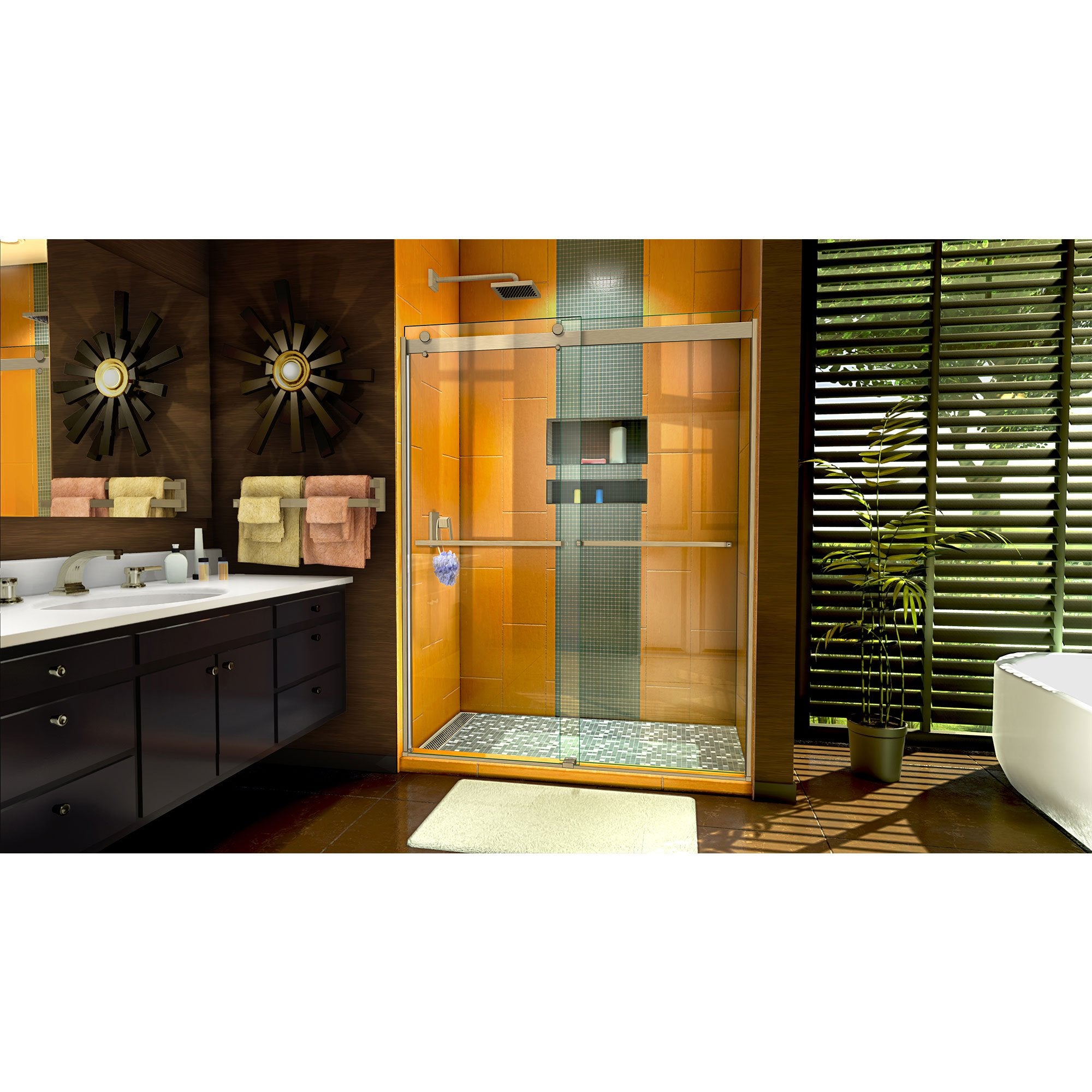 DreamLine, DreamLine SHDR-6360762-04 Sapphire 56-60"W x 76"H Semi-Frameless Bypass Shower Door in Brushed Nickel