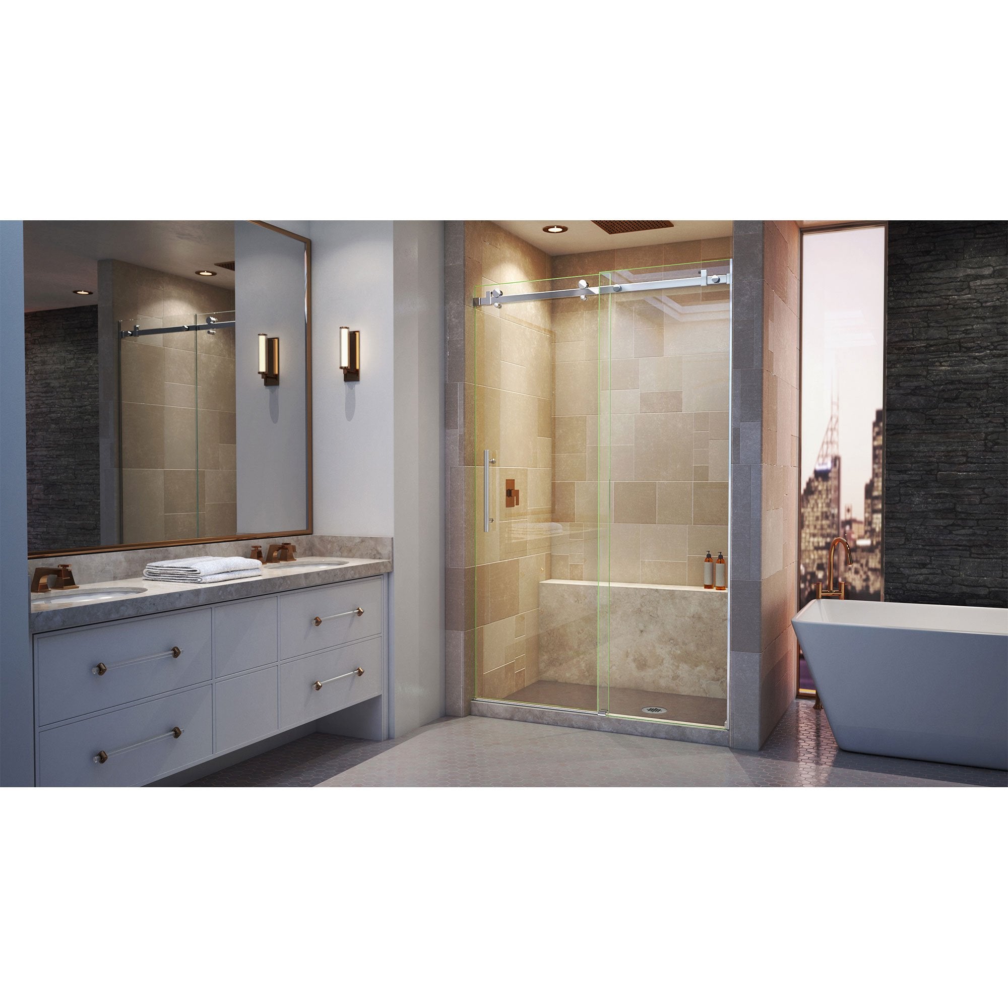 DreamLine, DreamLine SHDR-64487610-08 Enigma Air 44-48"W x 76"H Frameless Sliding Shower Door in Polished Stainless Steel