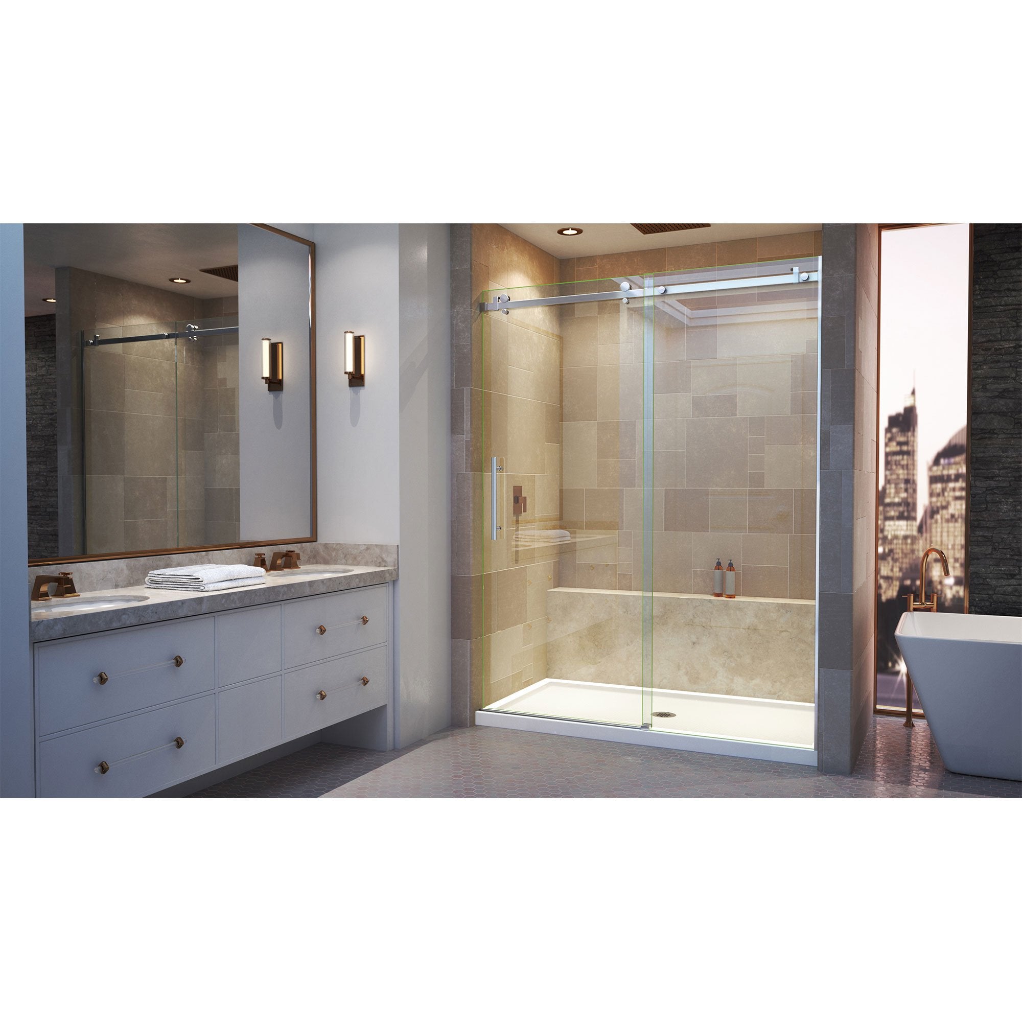 DreamLine, DreamLine SHDR-64607610-07 Enigma Air 56-60"W x 76"H Frameless Sliding Shower Door in Brushed Stainless Steel