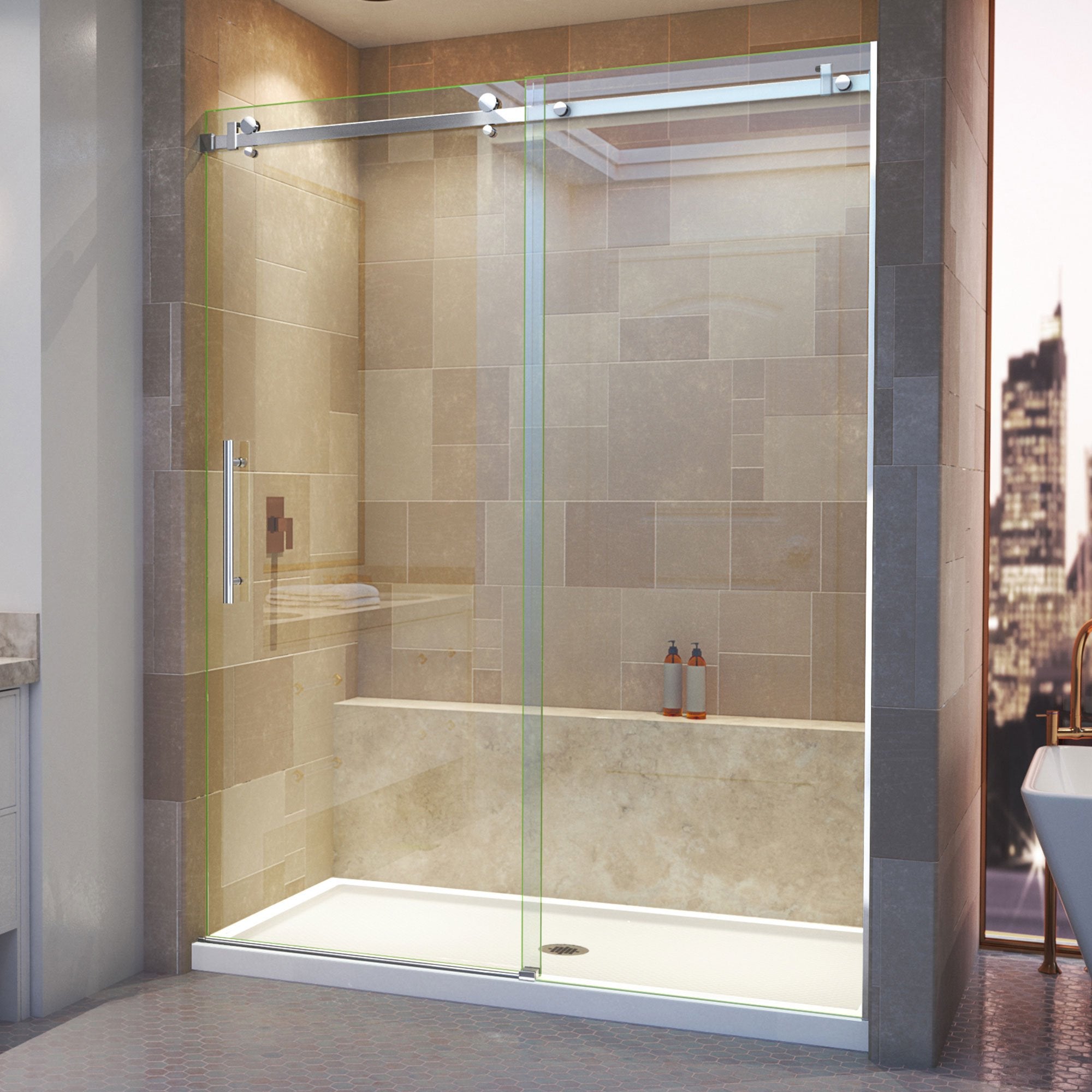 DreamLine, DreamLine SHDR-64607610-08 Enigma Air 56-60"W x 76"H Frameless Sliding Shower Door in Polished Stainless Steel