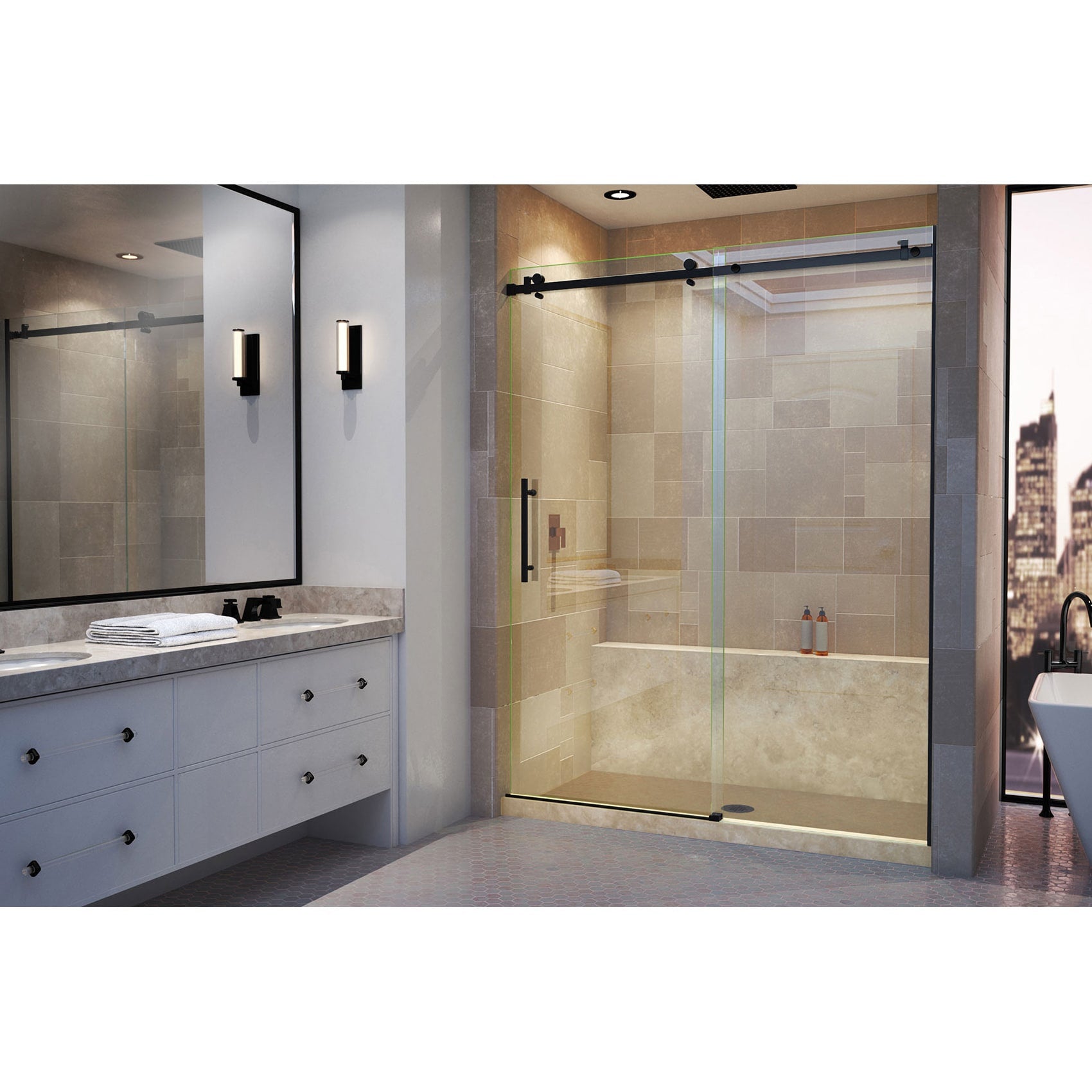 DreamLine, DreamLine SHDR-64607610-09 Enigma Air 56-60 in. W x 76 in. H Frameless Sliding Shower Door in Satin Black