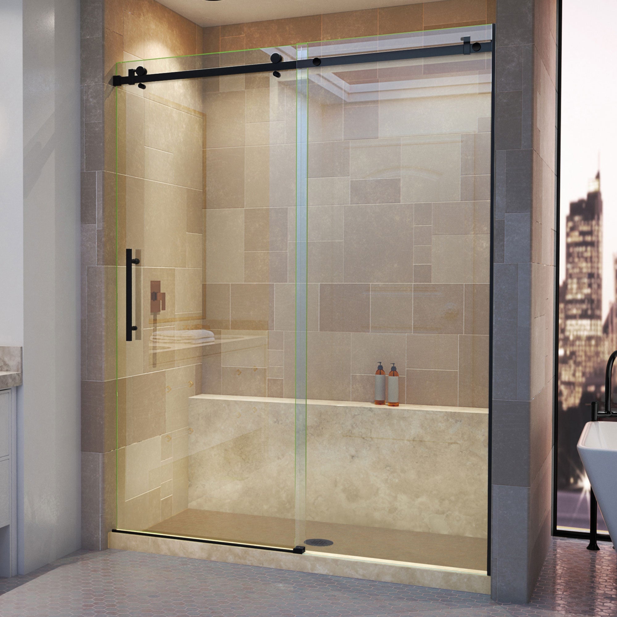 DreamLine, DreamLine SHDR-64607610-09 Enigma Air 56-60 in. W x 76 in. H Frameless Sliding Shower Door in Satin Black