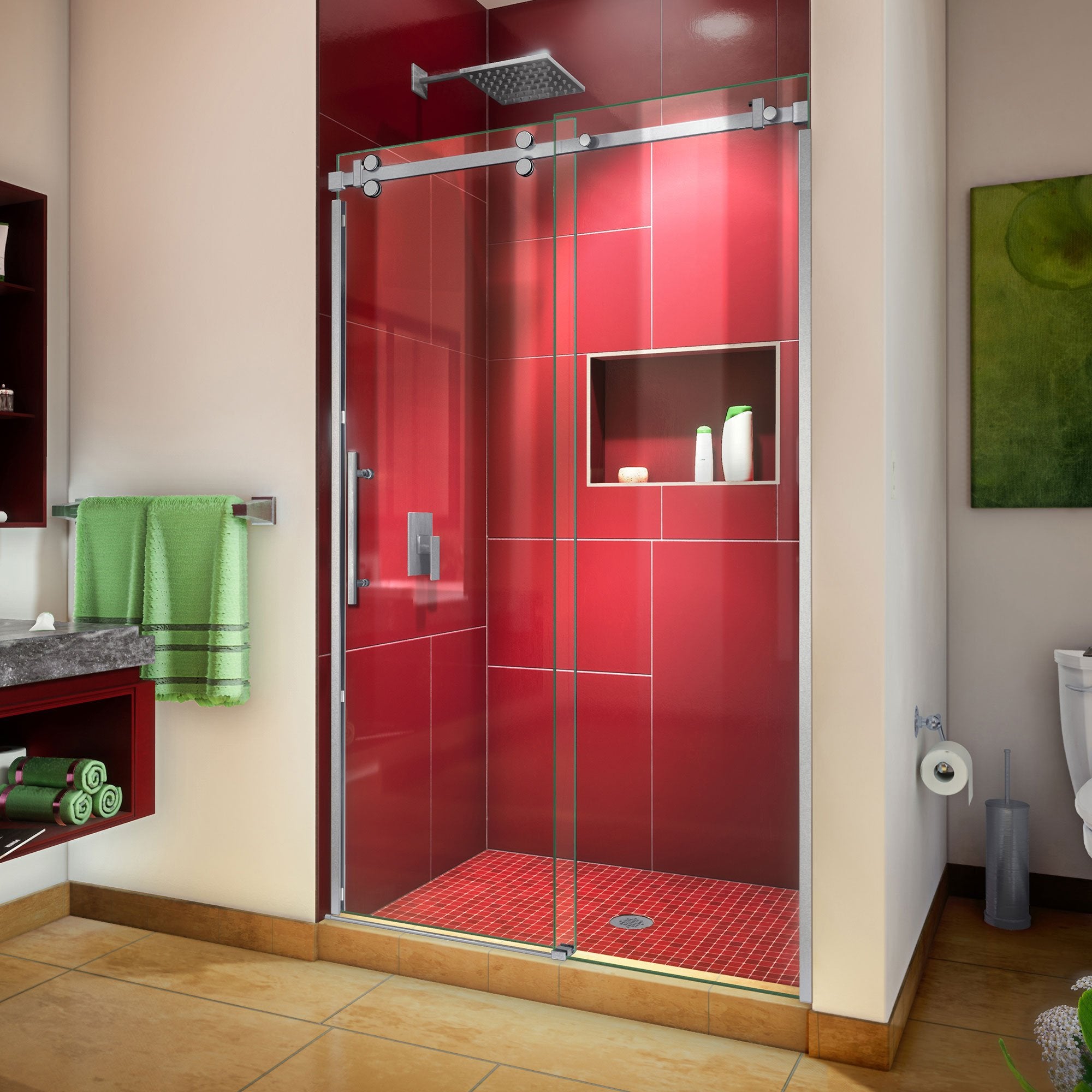 DreamLine, DreamLine SHDR-6548760-07 Enigma Sky 44-48"W x 76"H Frameless Sliding Shower Door in Brushed Stainless Steel