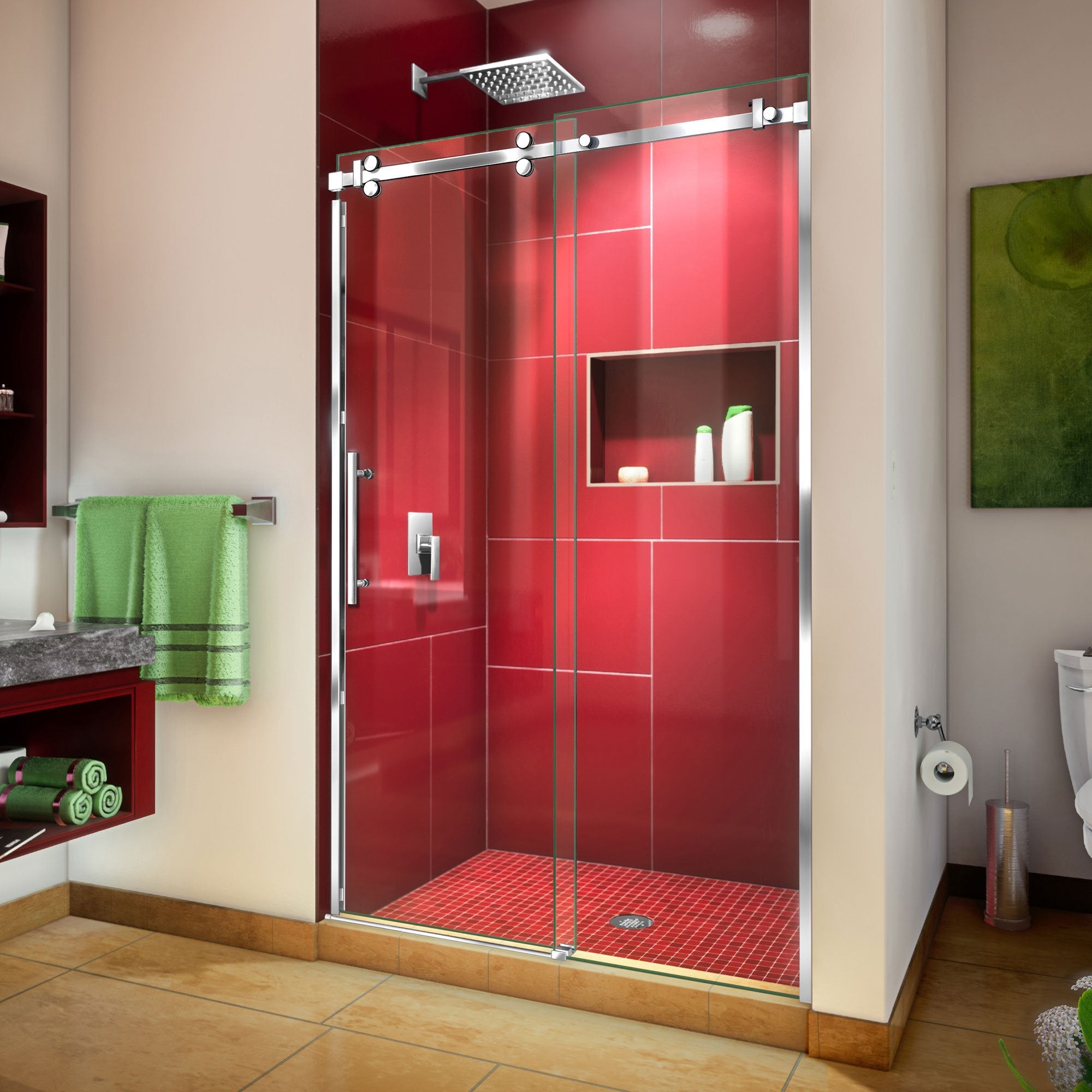 DreamLine, DreamLine SHDR-6548760-08 Enigma Sky 44-48"W x 76"H Frameless Sliding Shower Door in Polished Stainless Steel