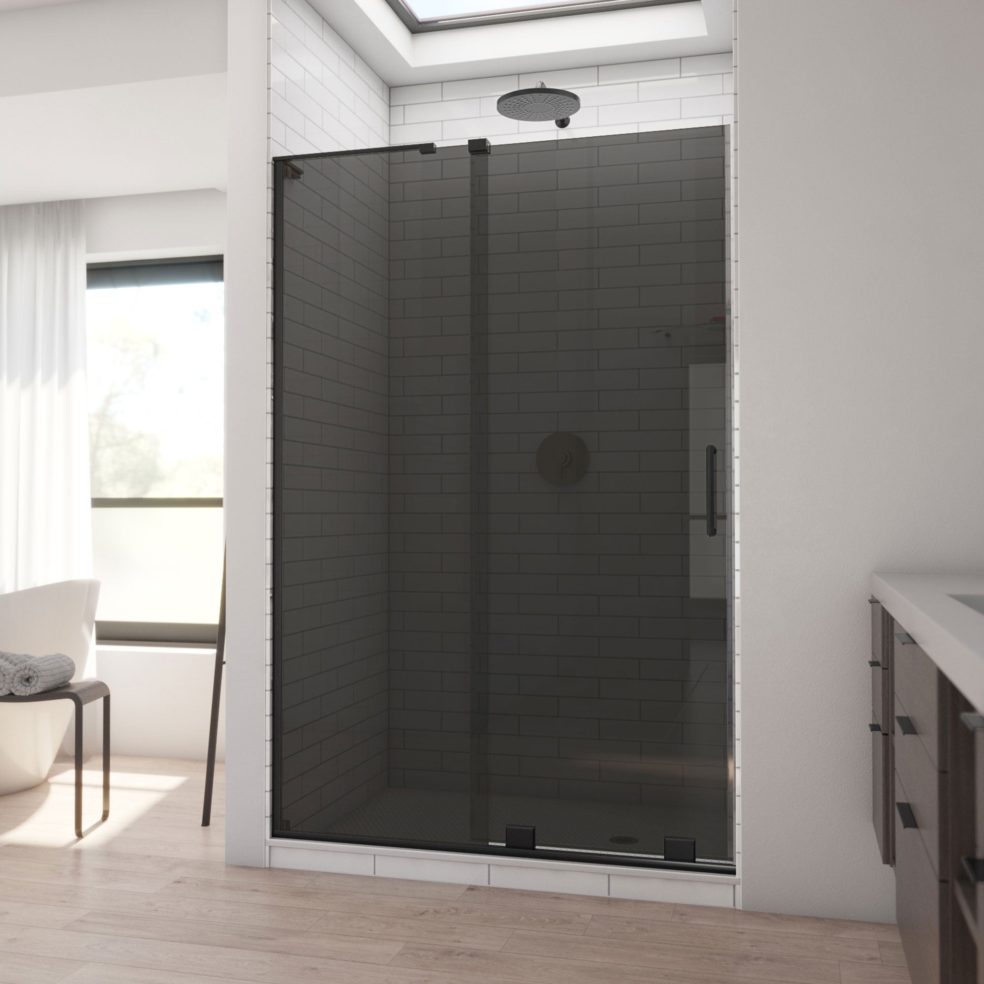 DreamLine, DreamLine SHDR1948723G-09 Mirage-X 44-48" W x 72" H Frameless Sliding Shower Door in Satin Black with Smoke Gray Glass