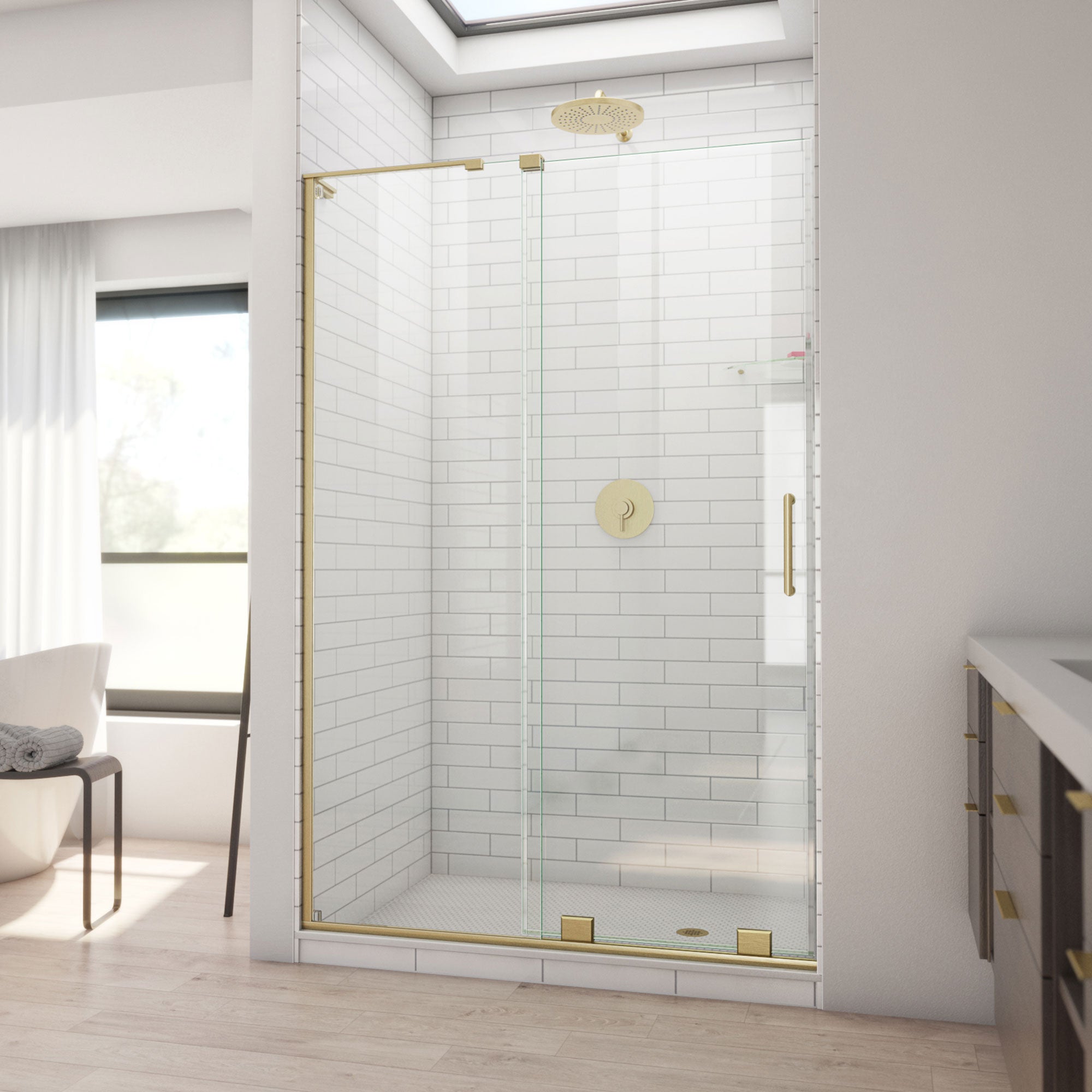 DreamLine, DreamLine SHDR1948723R-05 Mirage-X 44-48" W x 72" H Frameless Sliding Shower Door in Brushed Gold