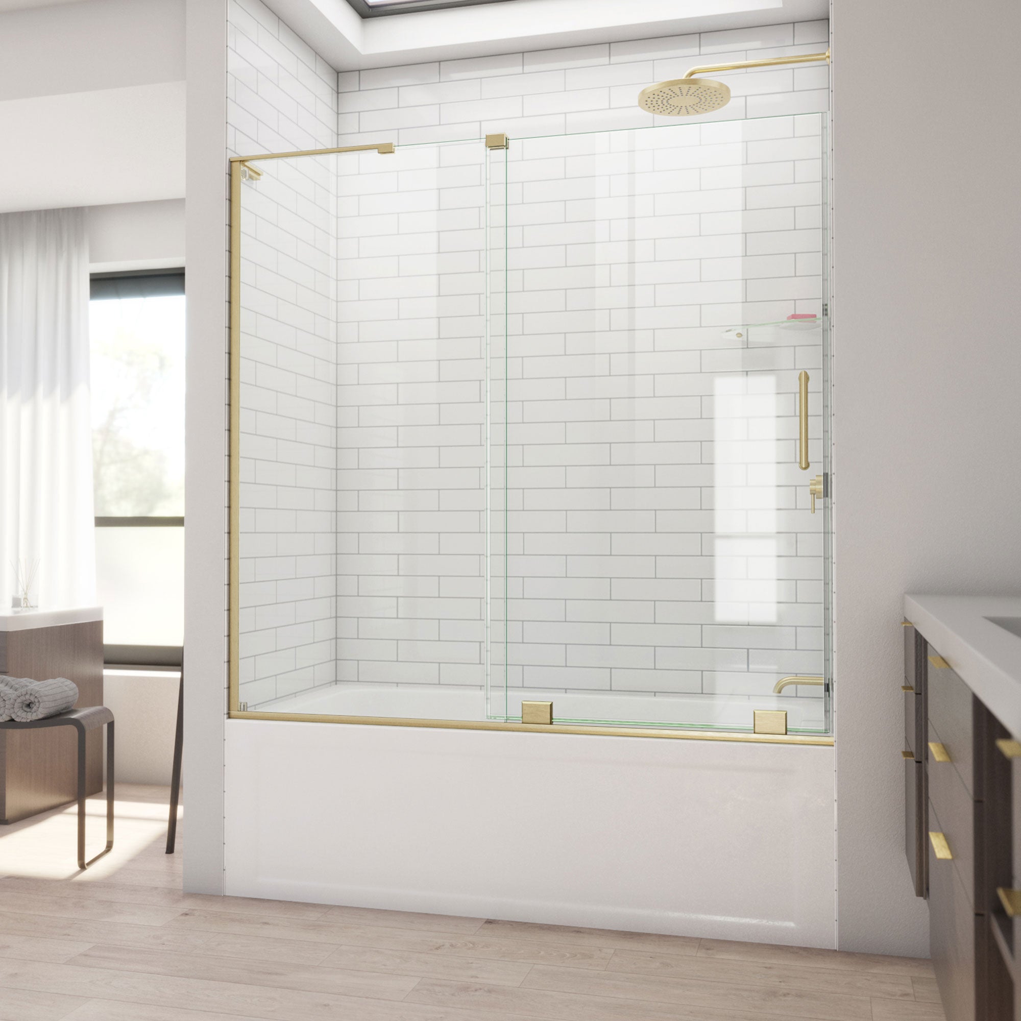 DreamLine, DreamLine SHDR1960580R-05 Mirage-X 56-60" W x 58" H Frameless Sliding Tub Door in Brushed Gold