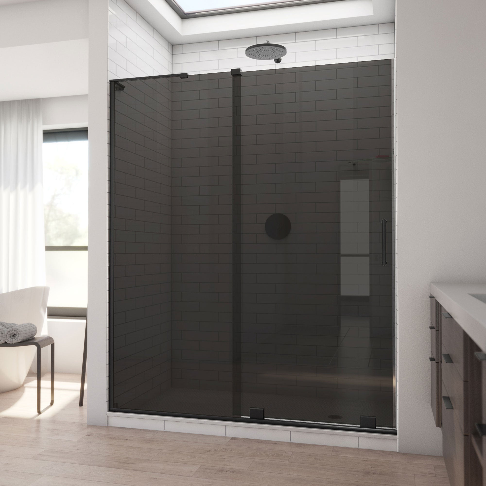 DreamLine, DreamLine SHDR1960723G-09 Mirage-X 56-60" W x 72" H Frameless Sliding Shower Door in Satin Black with Smoke Gray Glass