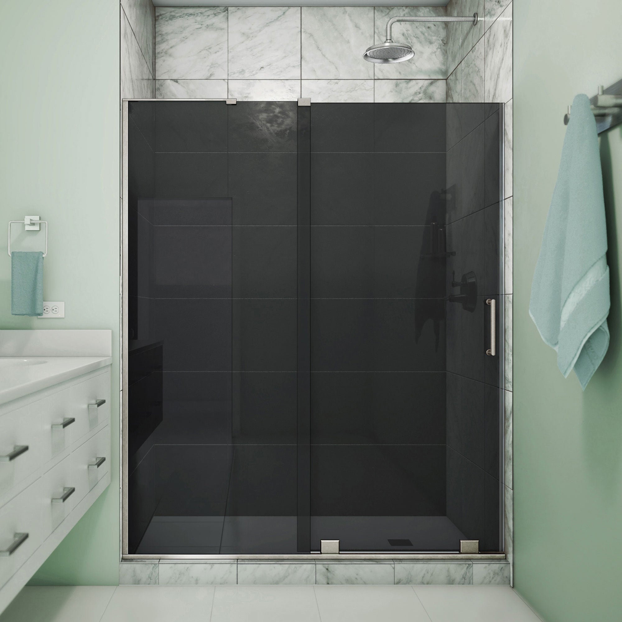 DreamLine, DreamLine SHDR1960723GL04 Mirage-X 56-60 in. W x 72 in. H Frameless Sliding Shower Door in Brushed Nickel