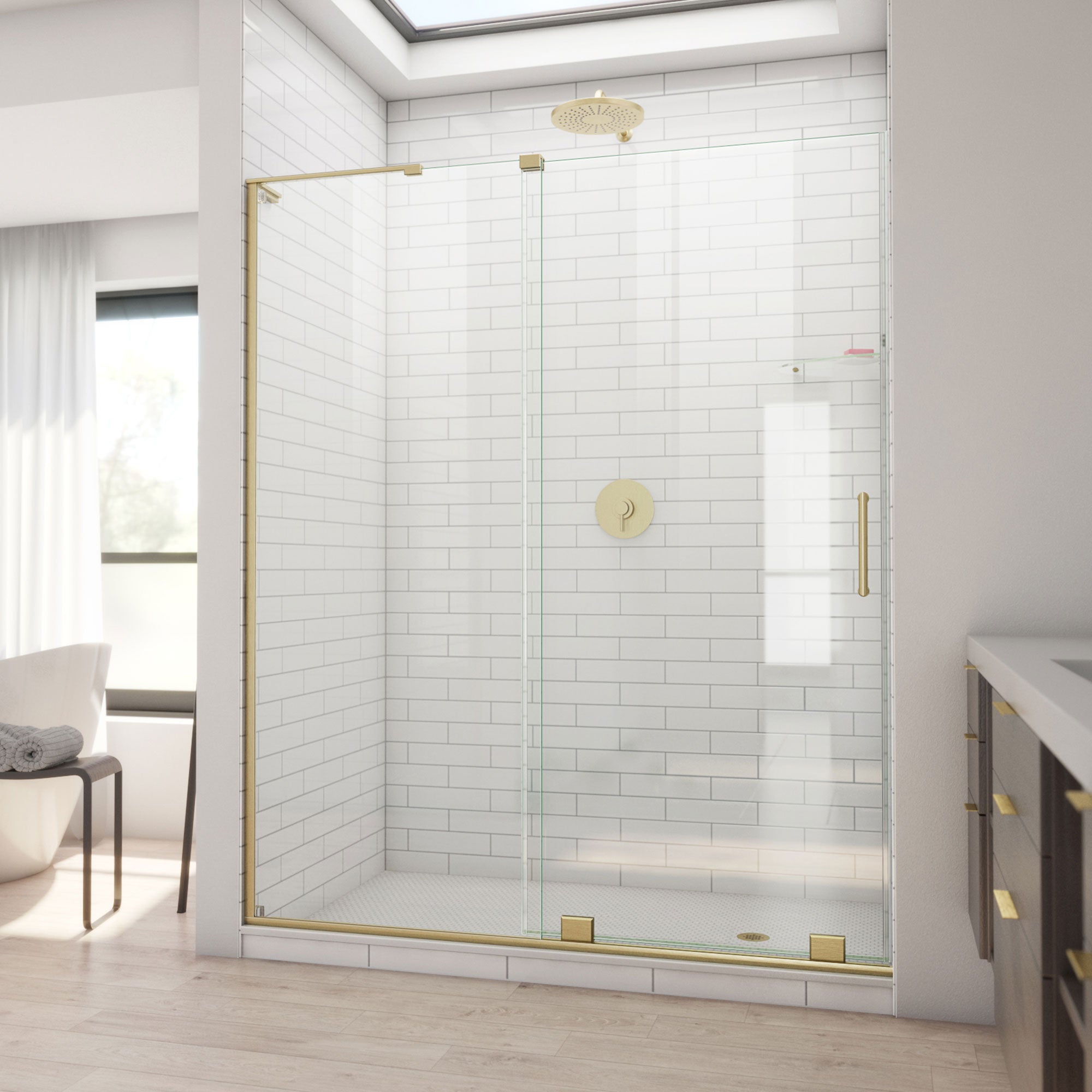 DreamLine, DreamLine SHDR1960723R-05 Mirage-X 56-60" W x 72" H Frameless Sliding Shower Door in Brushed Gold