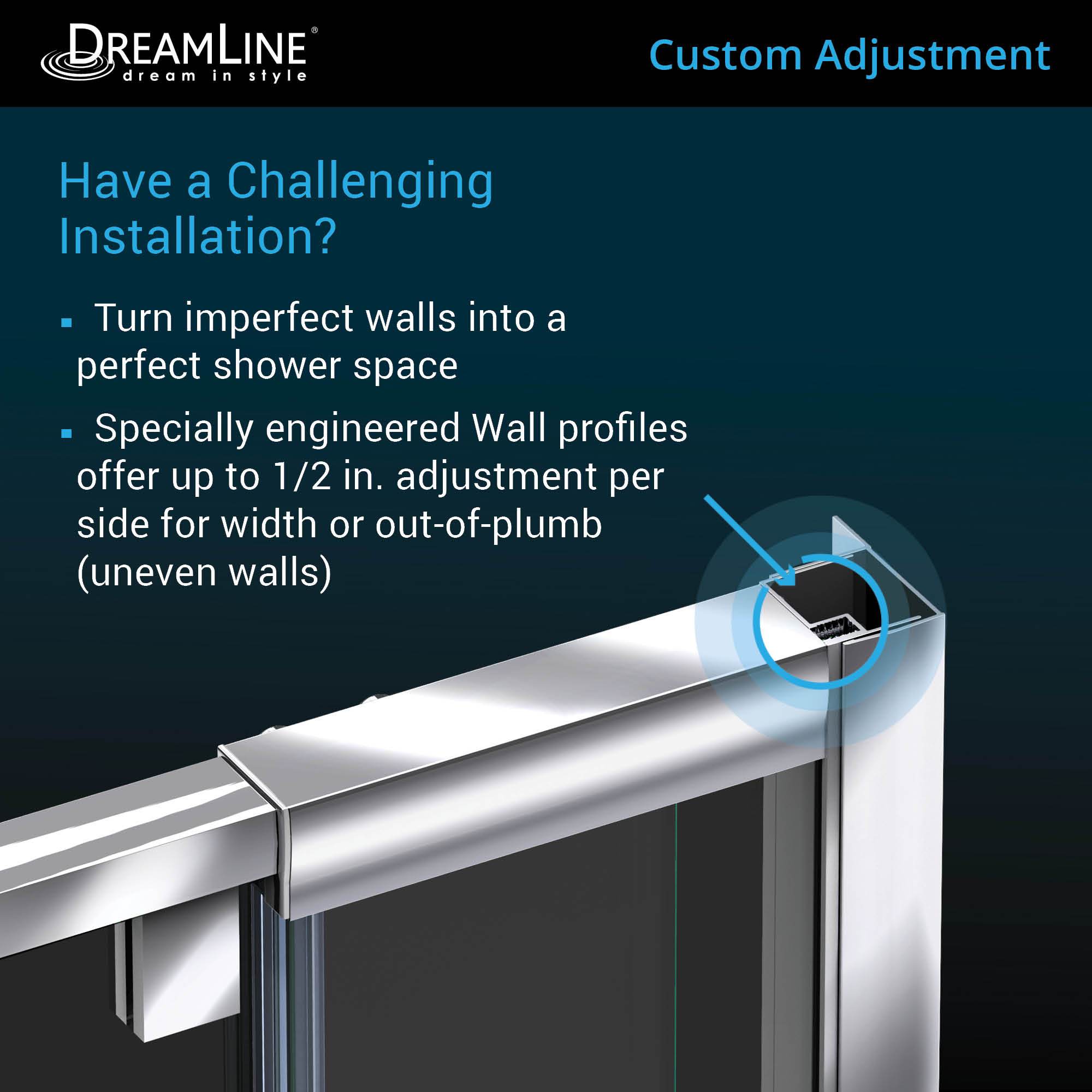 DreamLine, DreamLine SHDR2234460RT04 Flex 34 1/2"D x 44-48"W x 72"H Semi-Frameless Pivot Shower Enclosure in Brushed Nickel