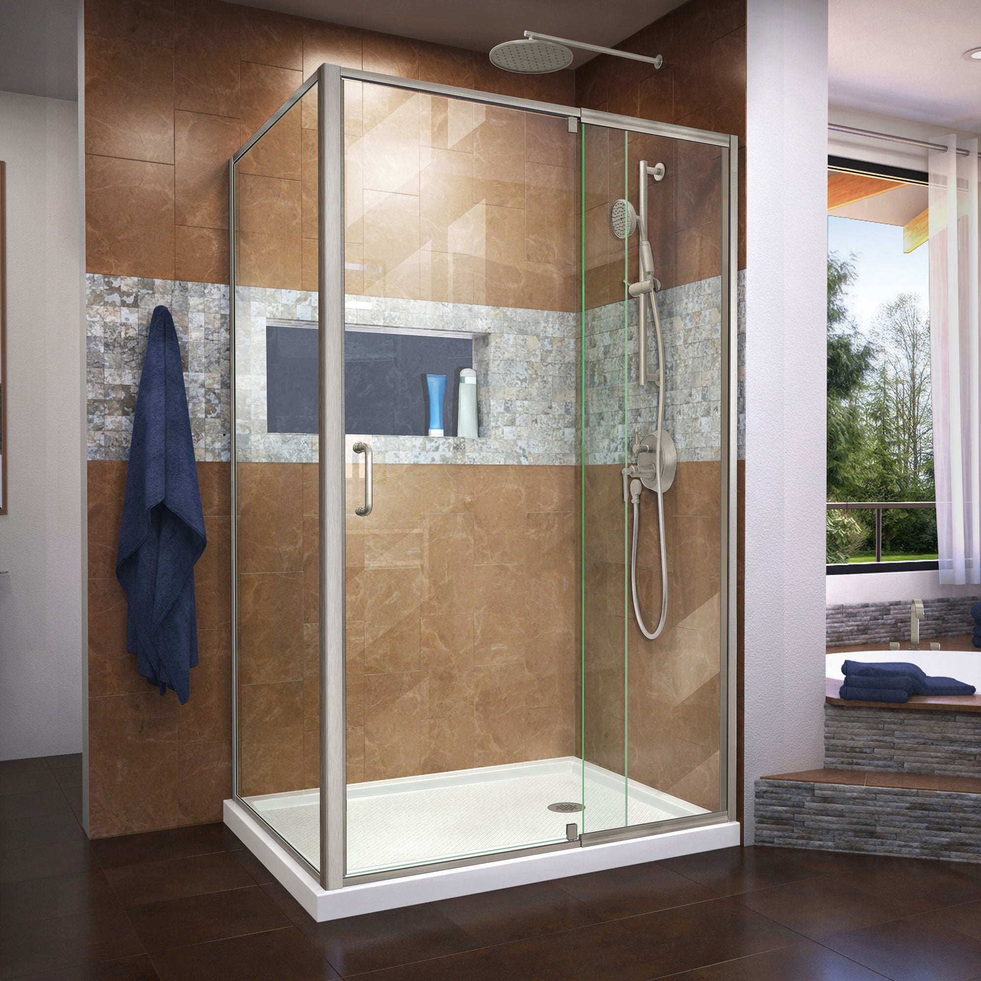 DreamLine, DreamLine SHDR2234460RT04 Flex 34 1/2"D x 44-48"W x 72"H Semi-Frameless Pivot Shower Enclosure in Brushed Nickel