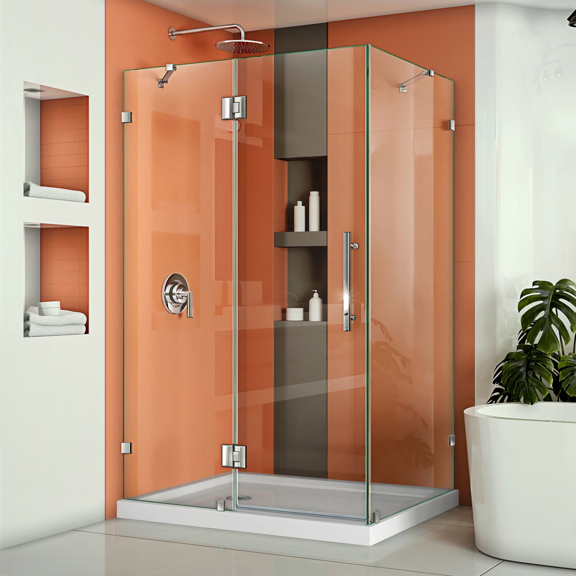 DreamLine, DreamLine SHEN-1334460-01 Quatra Lux 34 1/4"D x 46 3/8"W x 72"H Frameless Hinged Shower Enclosure in Chrome