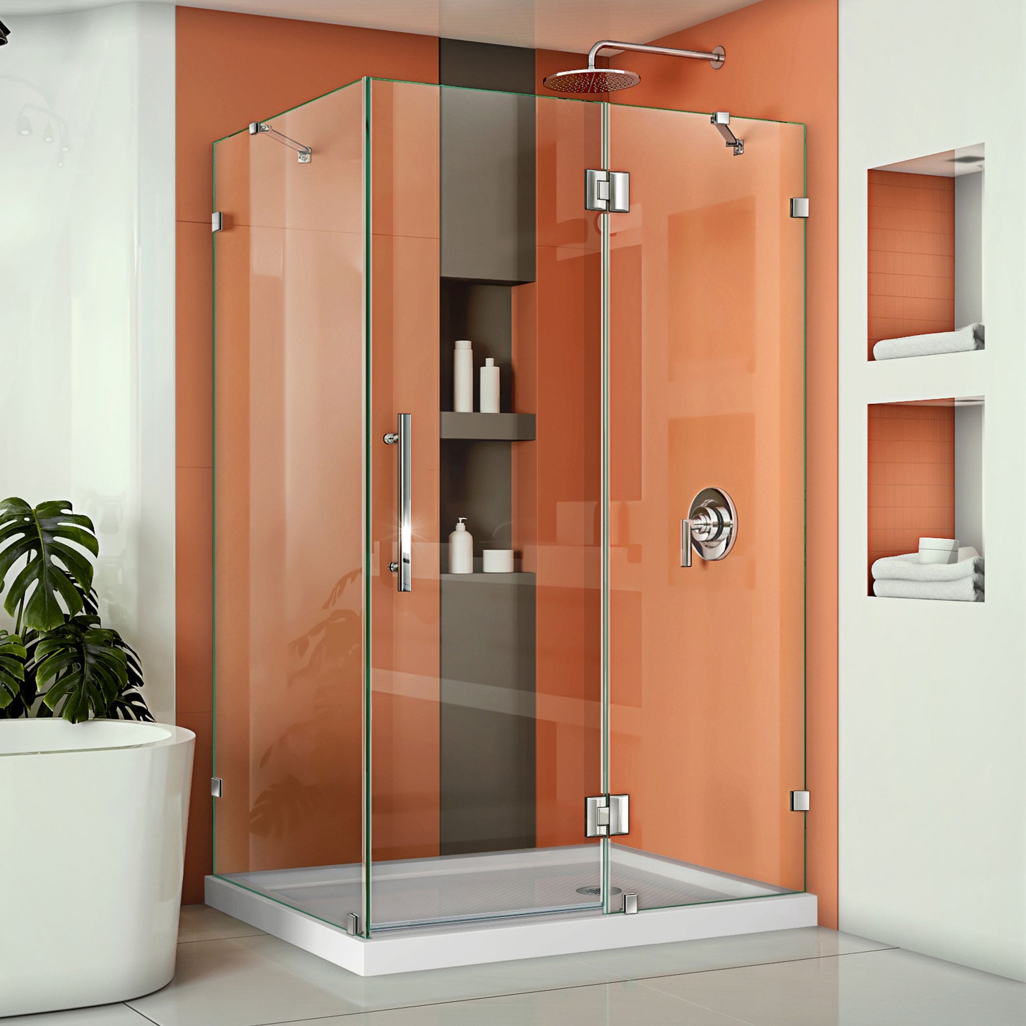 DreamLine, DreamLine SHEN-1334460-01 Quatra Lux 34 1/4"D x 46 3/8"W x 72"H Frameless Hinged Shower Enclosure in Chrome