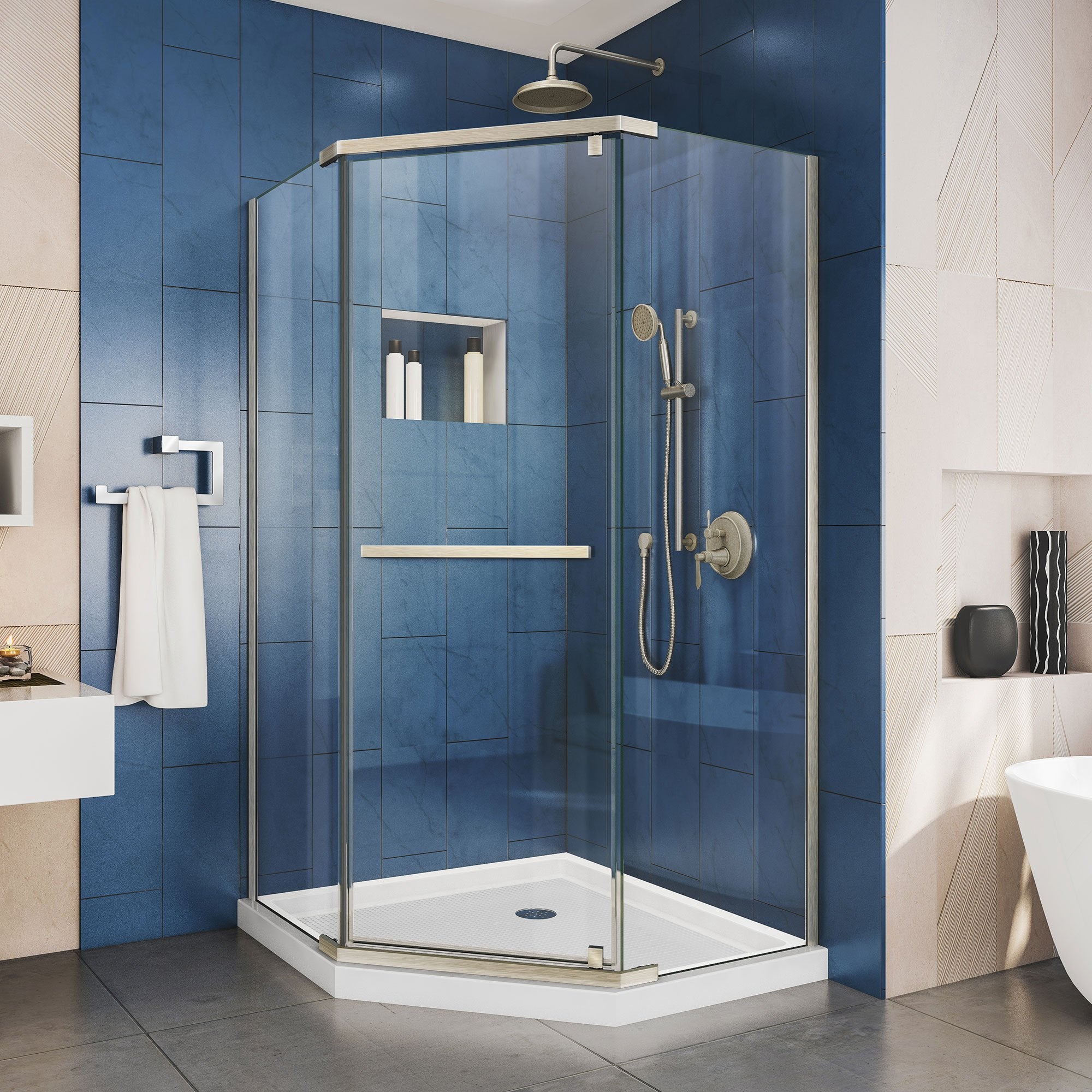 DreamLine, DreamLine SHEN-2134340-04 Prism 34 1/8" x 72" Frameless Neo-Angle Pivot Shower Enclosure in Brushed Nickel