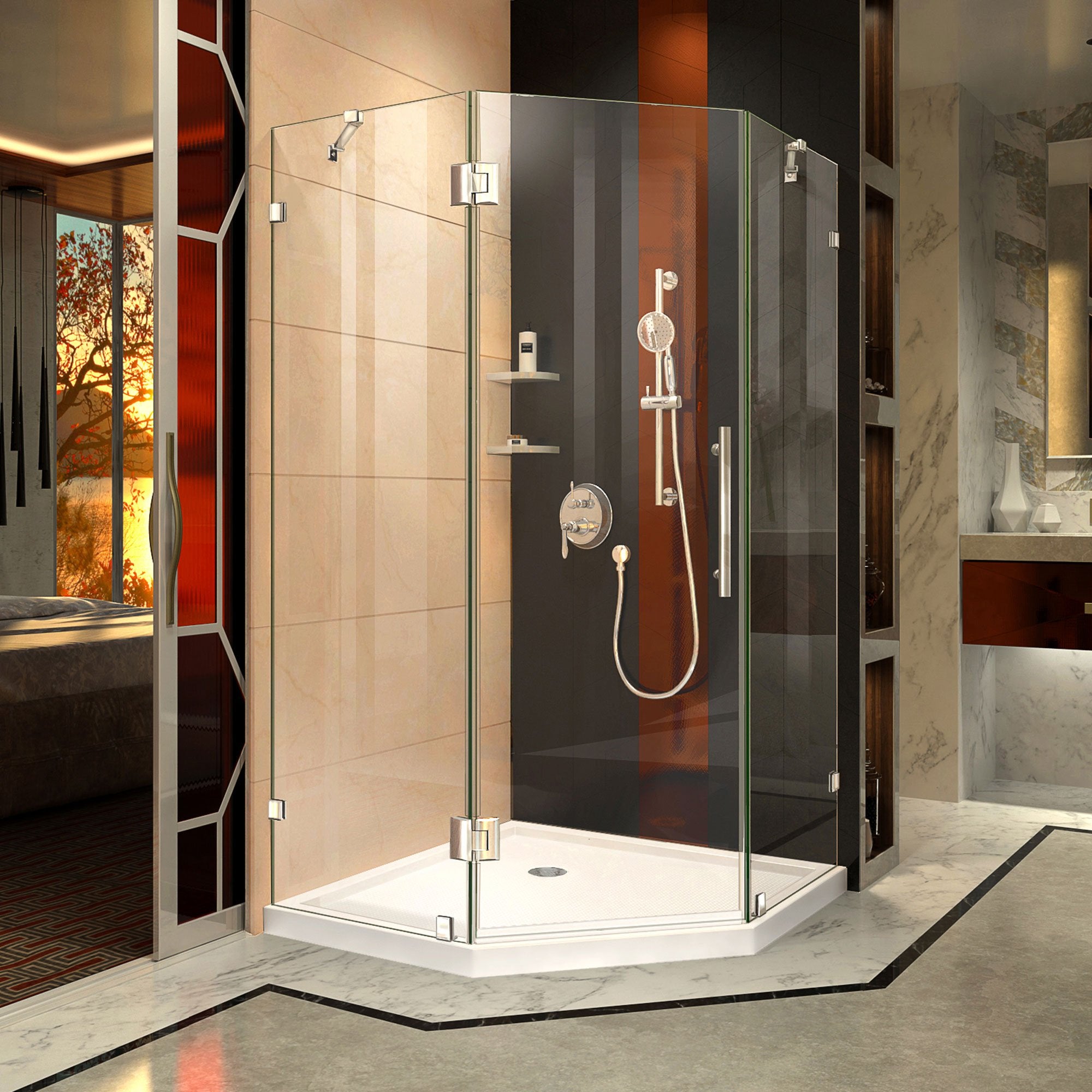 DreamLine, DreamLine SHEN-2234340-01 Prism Lux 34 5/16" x 72" Fully Frameless Neo-Angle Hinged Shower Enclosure in Chrome