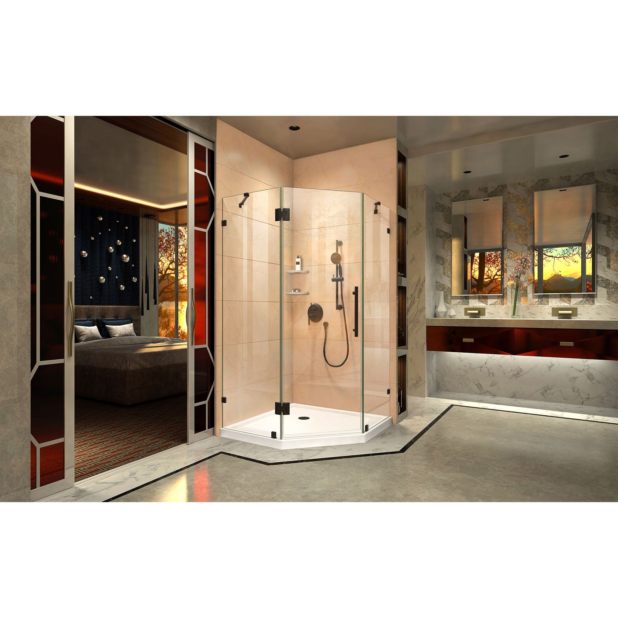 DreamLine, DreamLine SHEN-2234340-06 Prism Lux 34 5/16" x 72" Fully Frameless Neo-Angle Hinged Shower Enclosure in Oil Rubbed Bronze