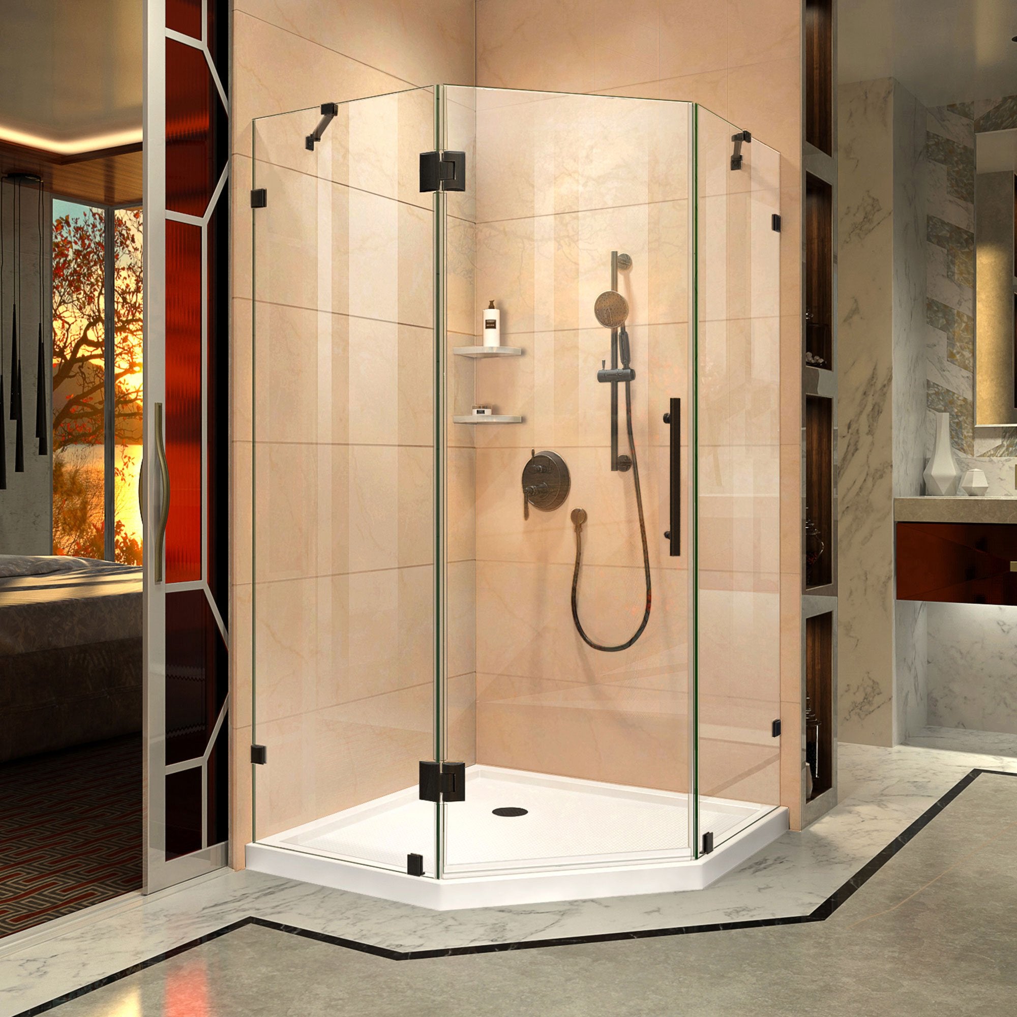 DreamLine, DreamLine SHEN-2234340-06 Prism Lux 34 5/16" x 72" Fully Frameless Neo-Angle Hinged Shower Enclosure in Oil Rubbed Bronze