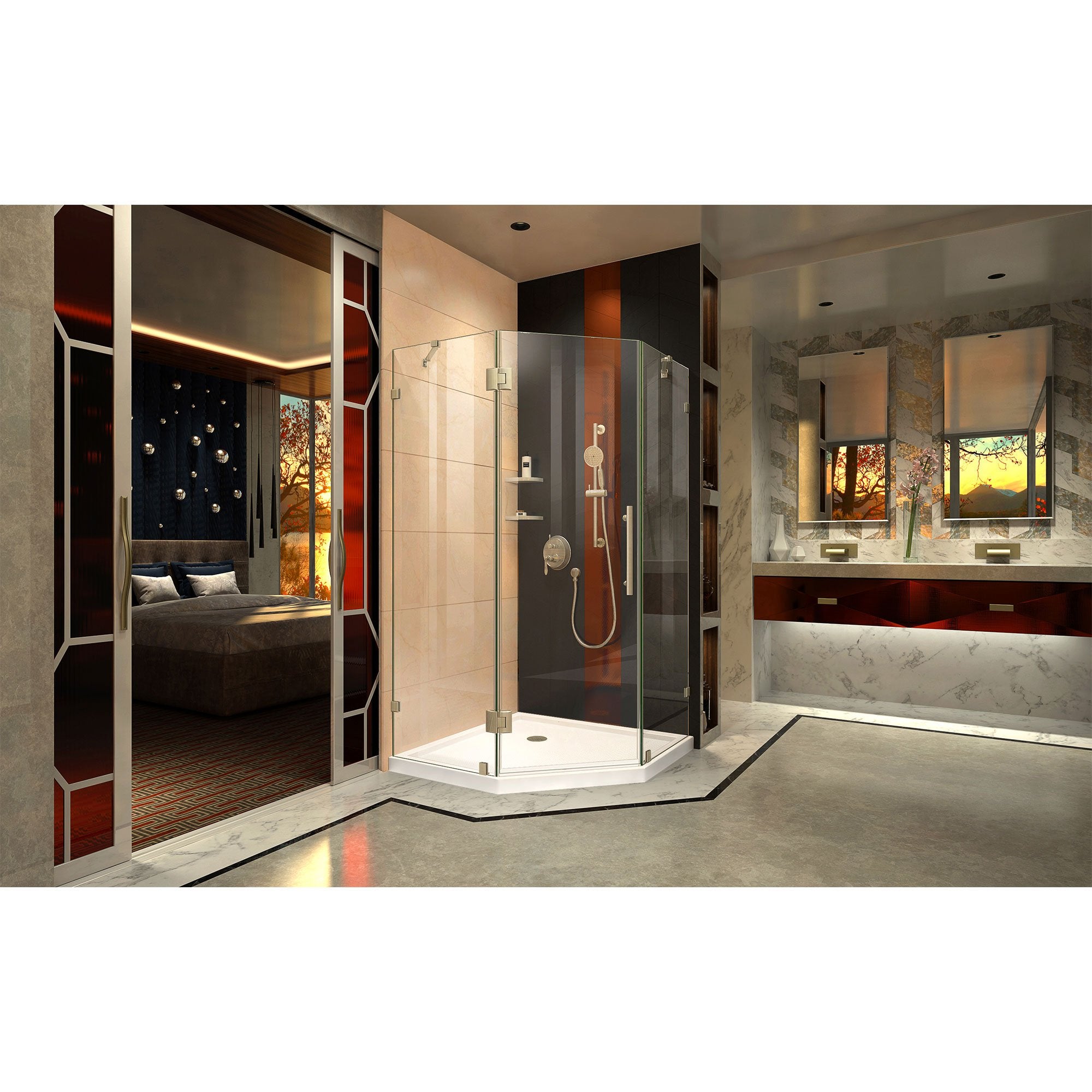 DreamLine, DreamLine SHEN-2240400-04 Prism Lux 40 3/8" x 72" Fully Frameless Neo-Angle Hinged Shower Enclosure in Brushed Nickel