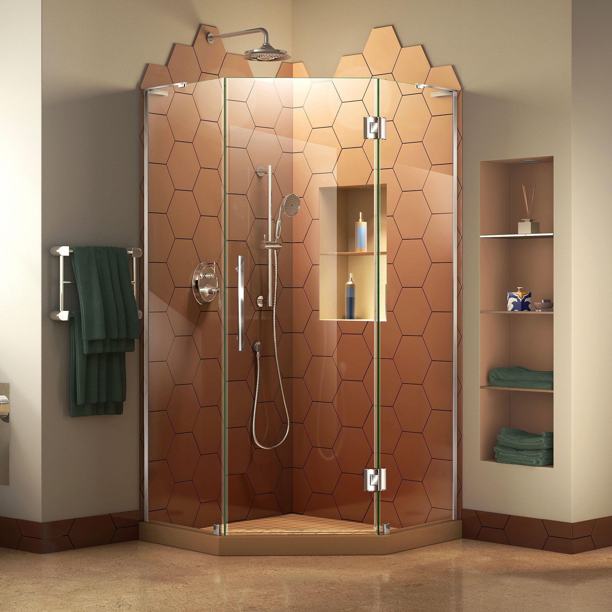 DreamLine, DreamLine SHEN-2634340-01 Prism Plus 34" x 72" Frameless Neo-Angle Hinged Shower Enclosure in Chrome