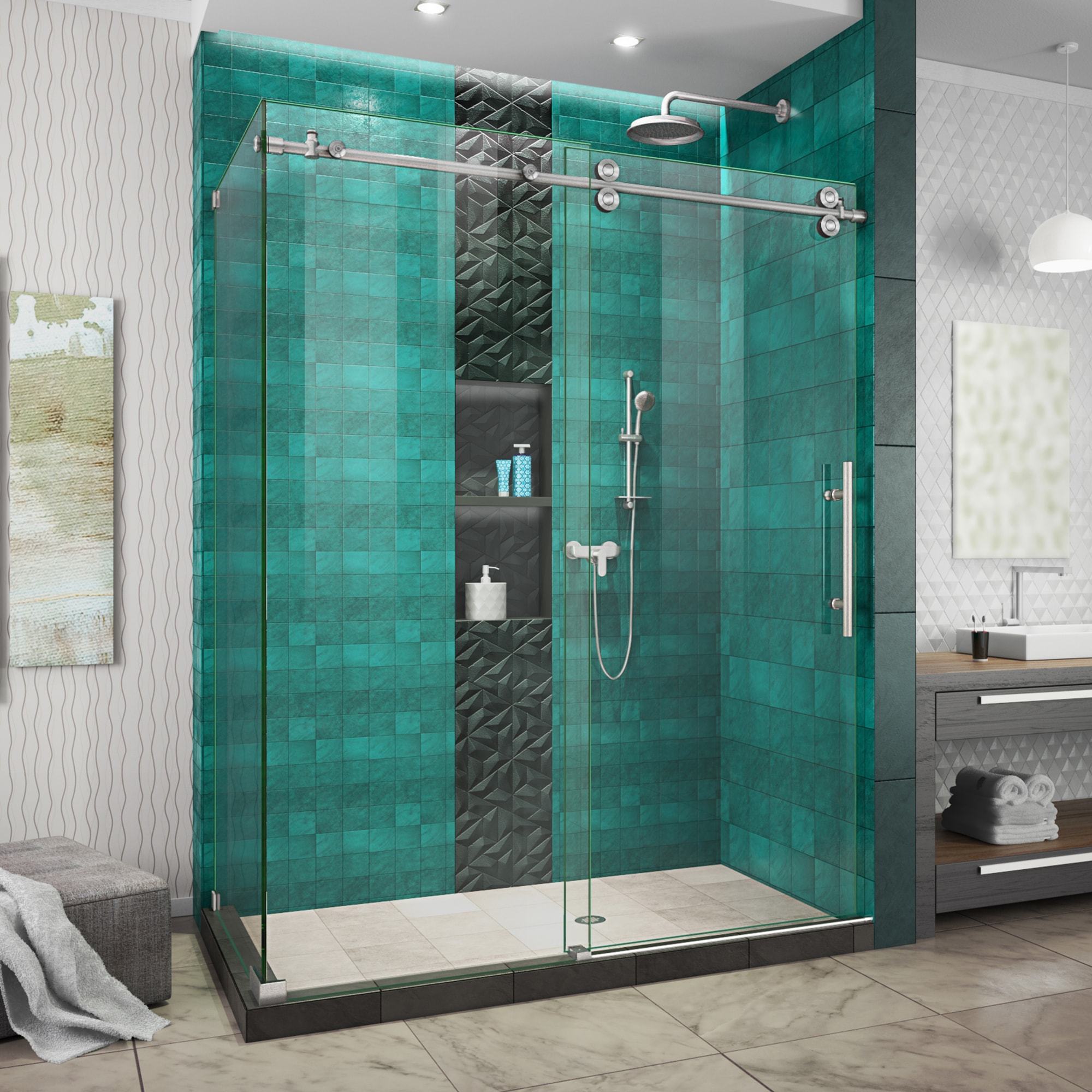 DreamLine, DreamLine SHEN-6132542-07 Enigma-XO 32 1/2"D x 50-54"W x 76"H Frameless Shower Enclosure in Brushed Stainless Steel