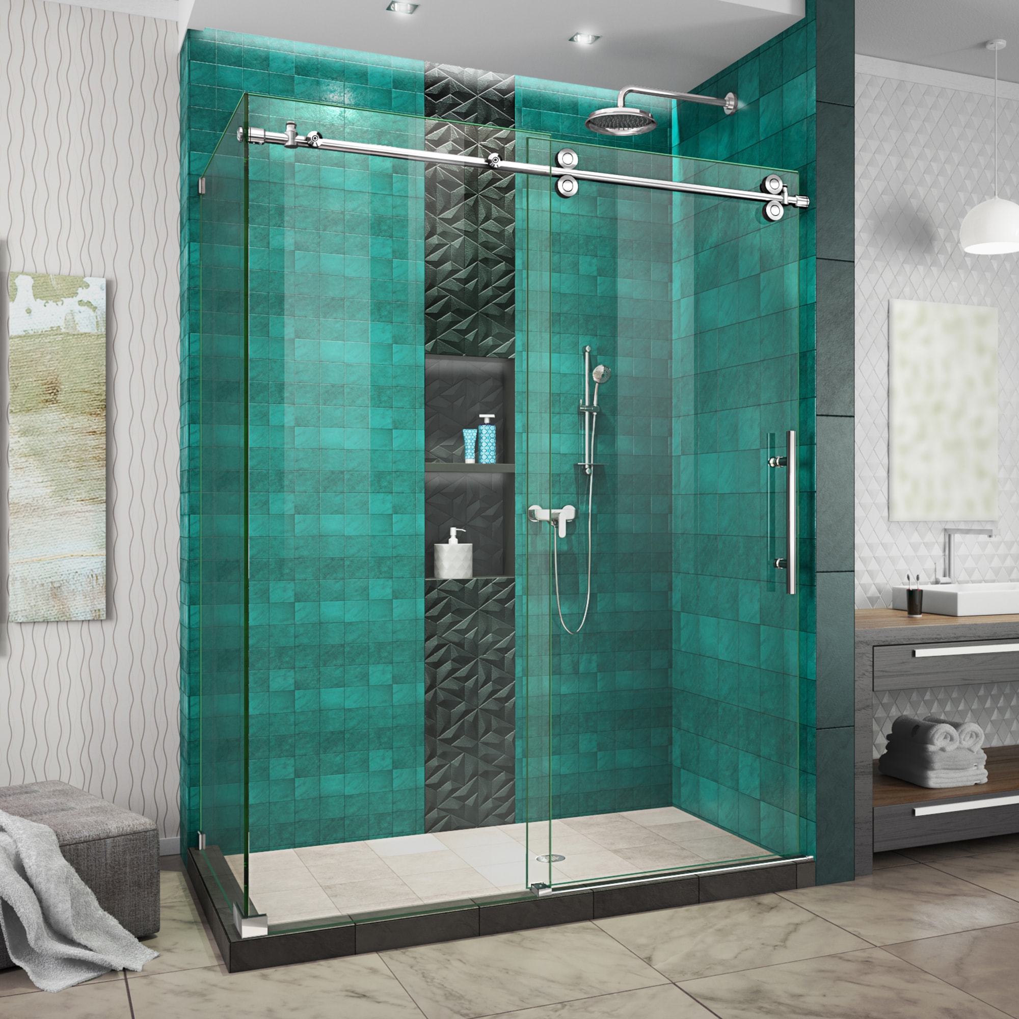 DreamLine, DreamLine SHEN-6132542-08 Enigma-XO 32 1/2"D x 50-54"W x 76"H Frameless Shower Enclosure in Polished Stainless Steel