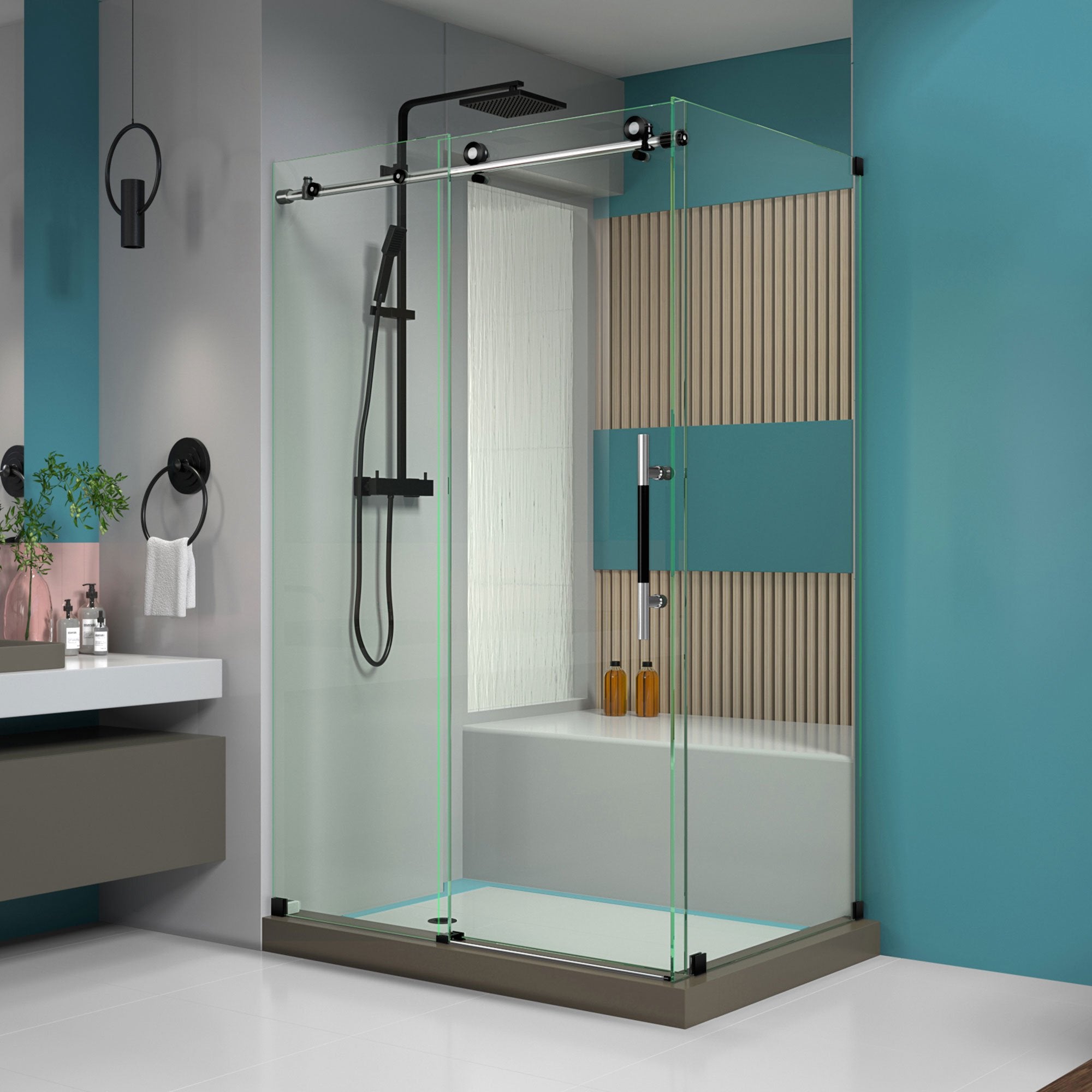 DreamLine, DreamLine SHEN-6134480-18 Enigma-XT 34 1/2"D x 48 3/8"W x 76"H Fully Frameless Sliding Shower Enclosure in Tuxedo Finish