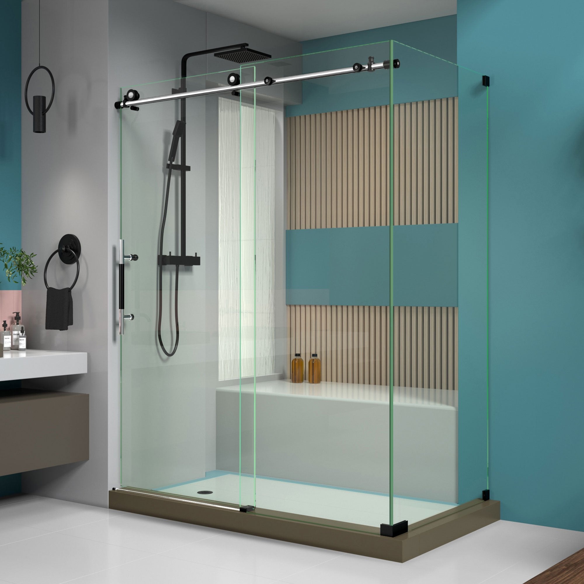 DreamLine, DreamLine SHEN-6134600-18 Enigma-XT 34 1/2"D x 60 3/8"W x 76"H Fully Frameless Sliding Shower Enclosure in Tuxedo Finish