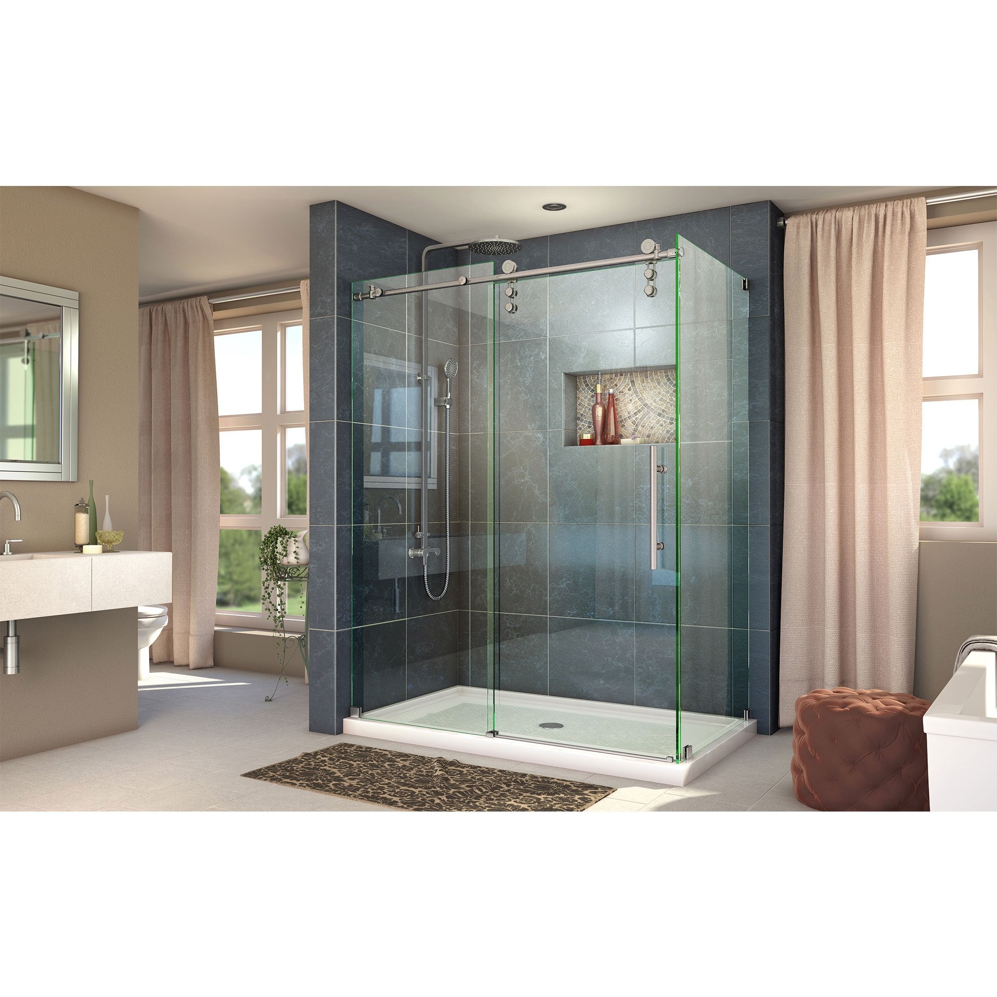 DreamLine, DreamLine SHEN-6234600-07 Enigma-Z 34 1/2"D x 60 3/8"W x 76"H Fully Frameless Sliding Shower Enclosure in Brushed Stainless Steel