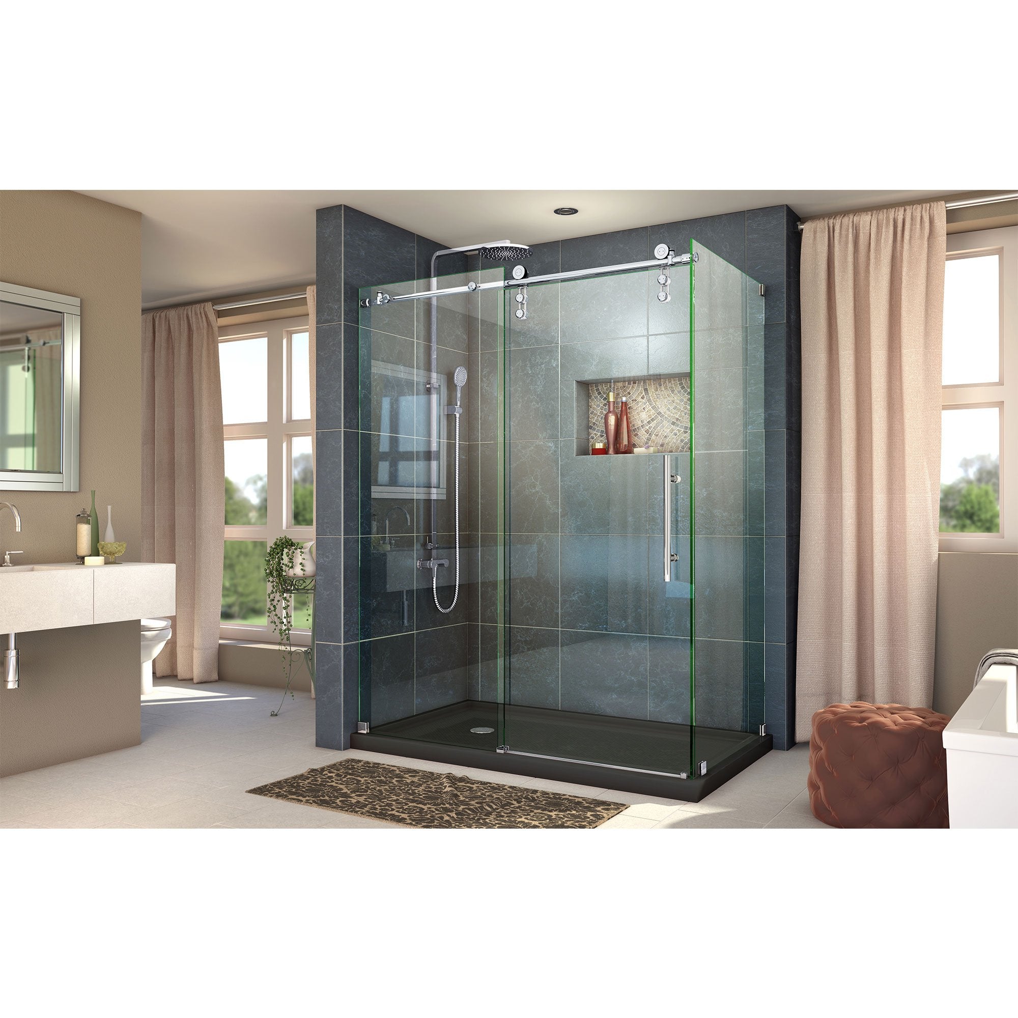 DreamLine, DreamLine SHEN-6234600-08 Enigma-Z 34 1/2"D x 60 3/8"W x 76"H Fully Frameless Sliding Shower Enclosure in Polished Stainless Steel