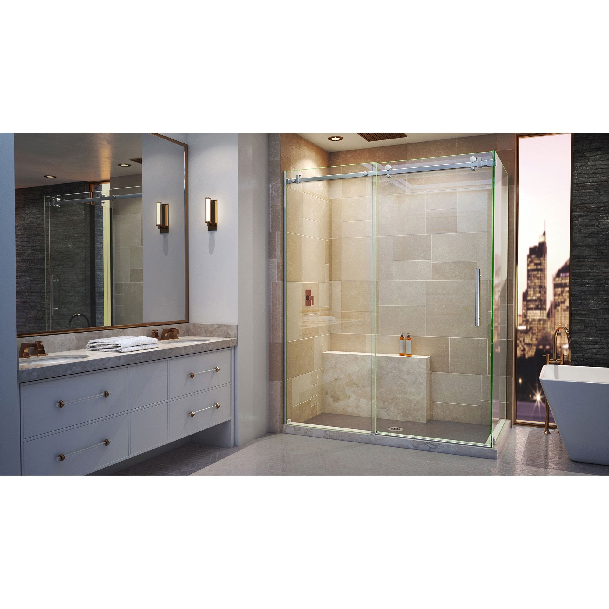 DreamLine, DreamLine SHEN-6434600-07 Enigma Air 34 3/4"D x 60 3/8"W x 76"H Frameless Sliding Shower Enclosure in Brushed Stainless Steel