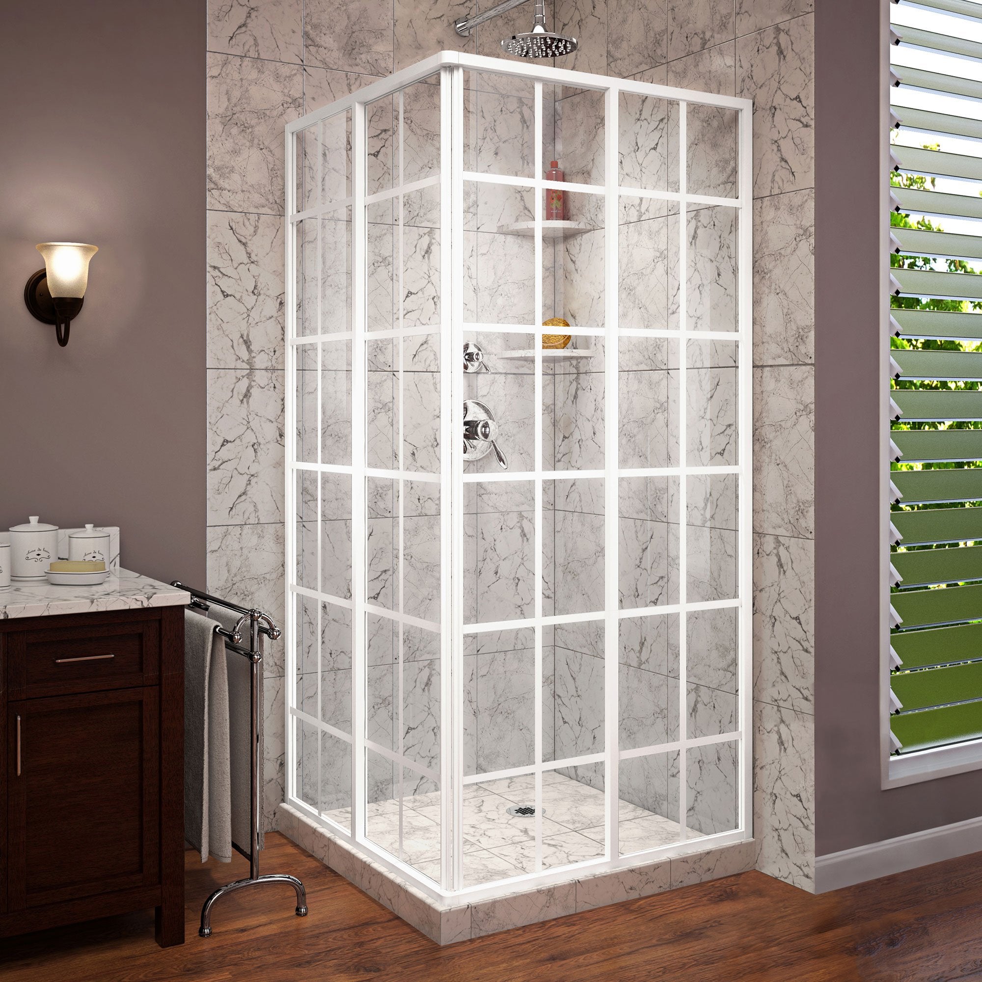 DreamLine, DreamLine SHEN-8134340-00 French Corner 34 1/2"D x 34 1/2"W x 72"H Framed Sliding Shower Enclosure in White