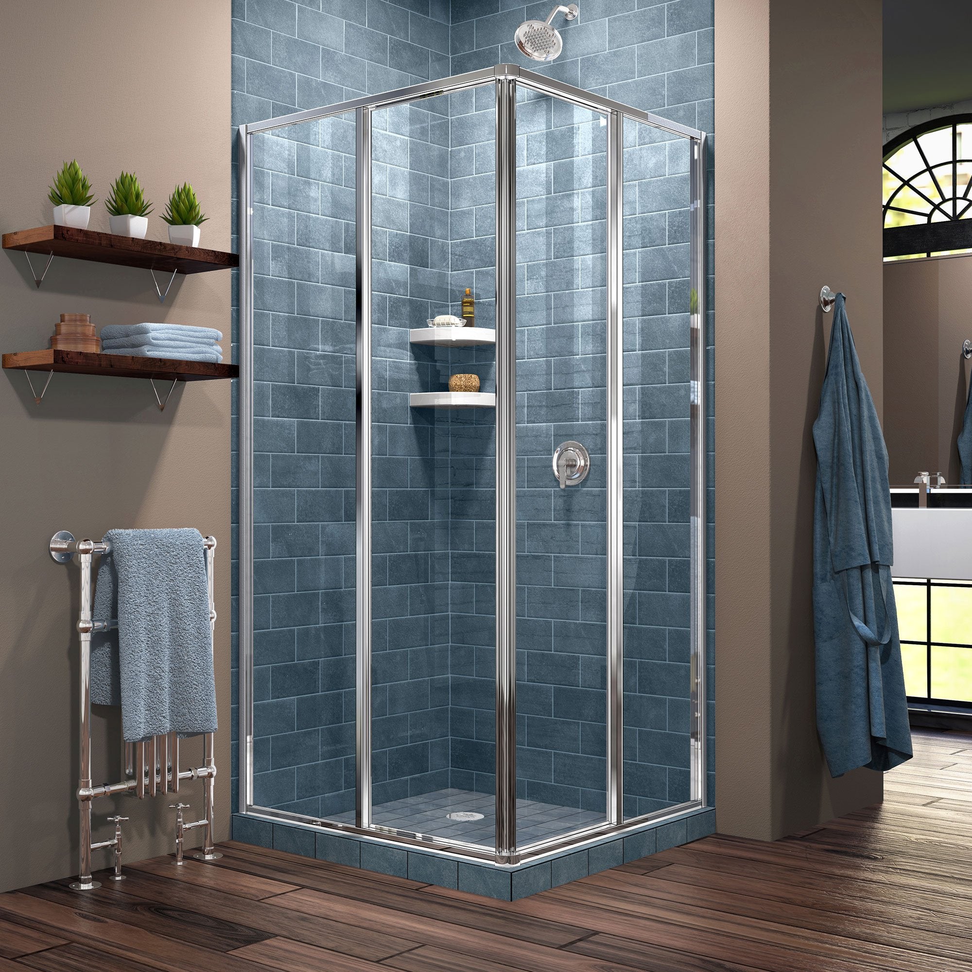 DreamLine, DreamLine SHEN-8134340-01 Cornerview 34 1/2"D x 34 1/2"W x 72"H Framed Sliding Shower Enclosure in Chrome