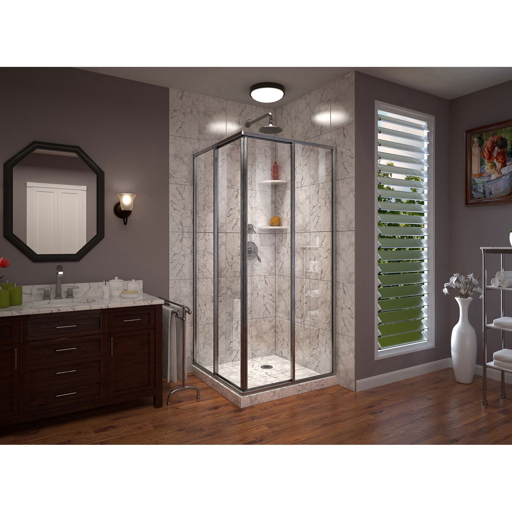 DreamLine, DreamLine SHEN-8134340-04 Cornerview 34 1/2 in. D x 34 1/2 in. W x 72 in. H Framed Sliding Shower Enclosure in Brushed Nickel