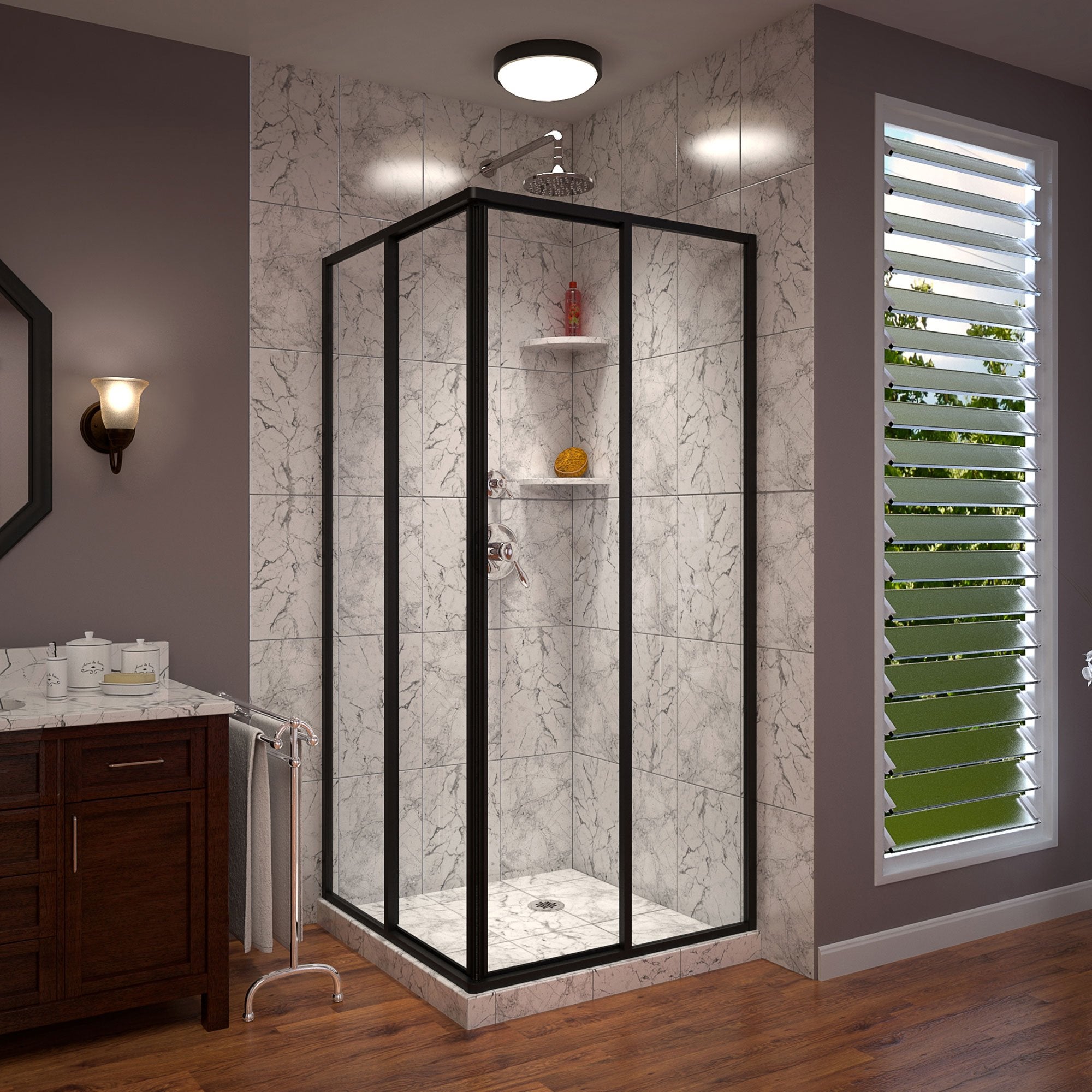 DreamLine, DreamLine SHEN-8134340-09 Cornerview 34 1/2"D x 34 1/2"W x 72"H Framed Sliding Shower Enclosure in Satin Black