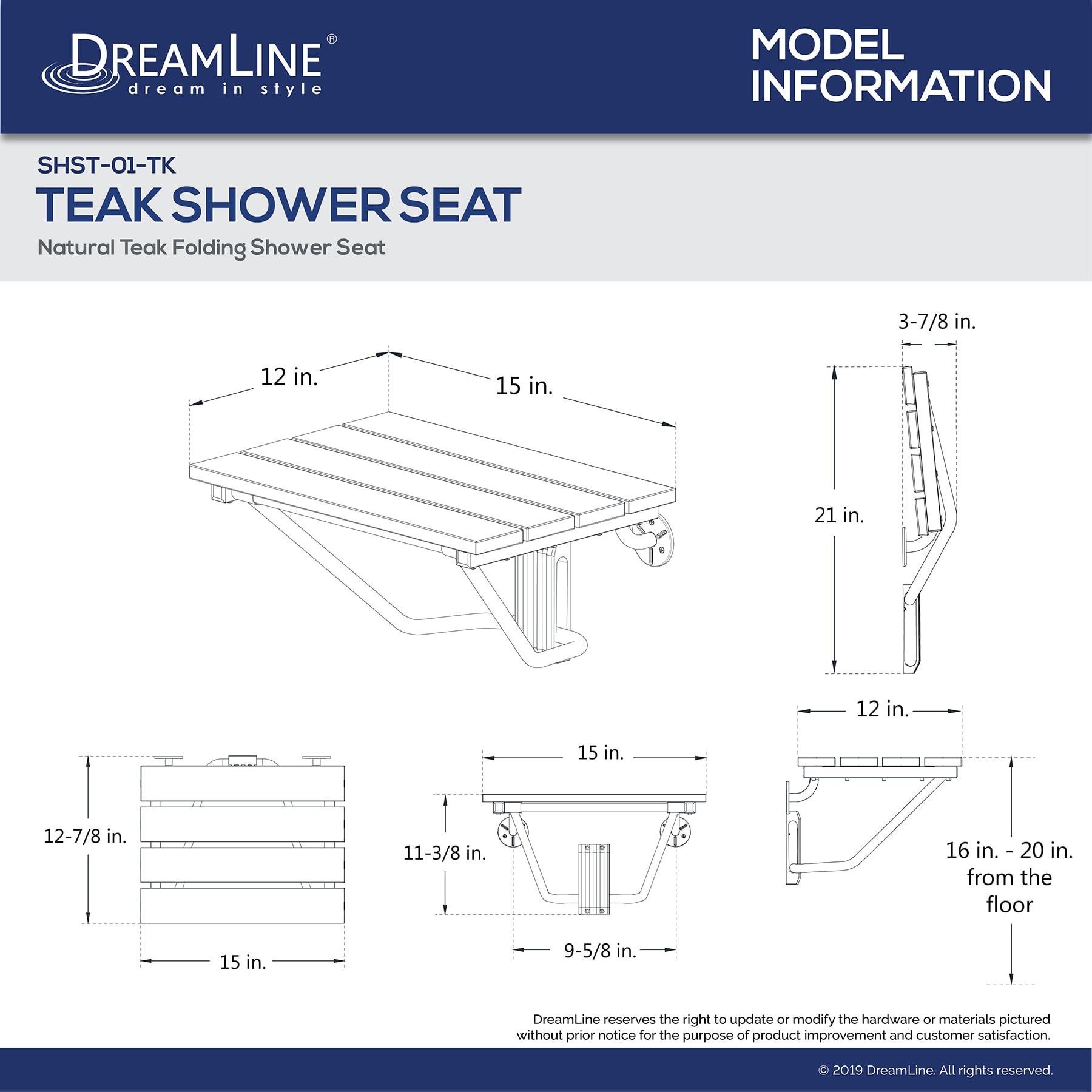 DreamLine, DreamLine SHST-01-TK Natural Teak Folding Shower Seat