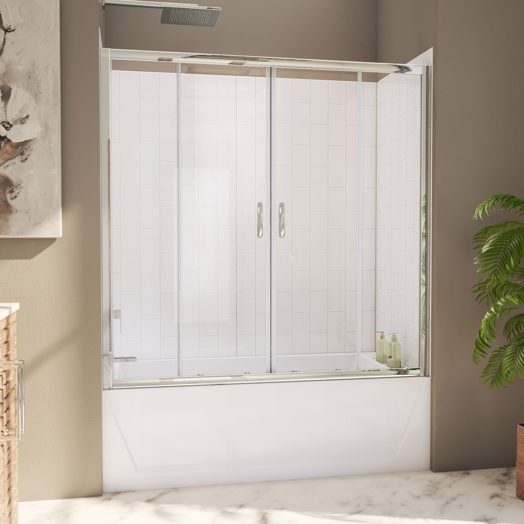 DreamLine, DreamLine TB116060XXX0001 Visions 56-60" W x 60" H Sliding Tub Door and White Wall Kit in Chrome