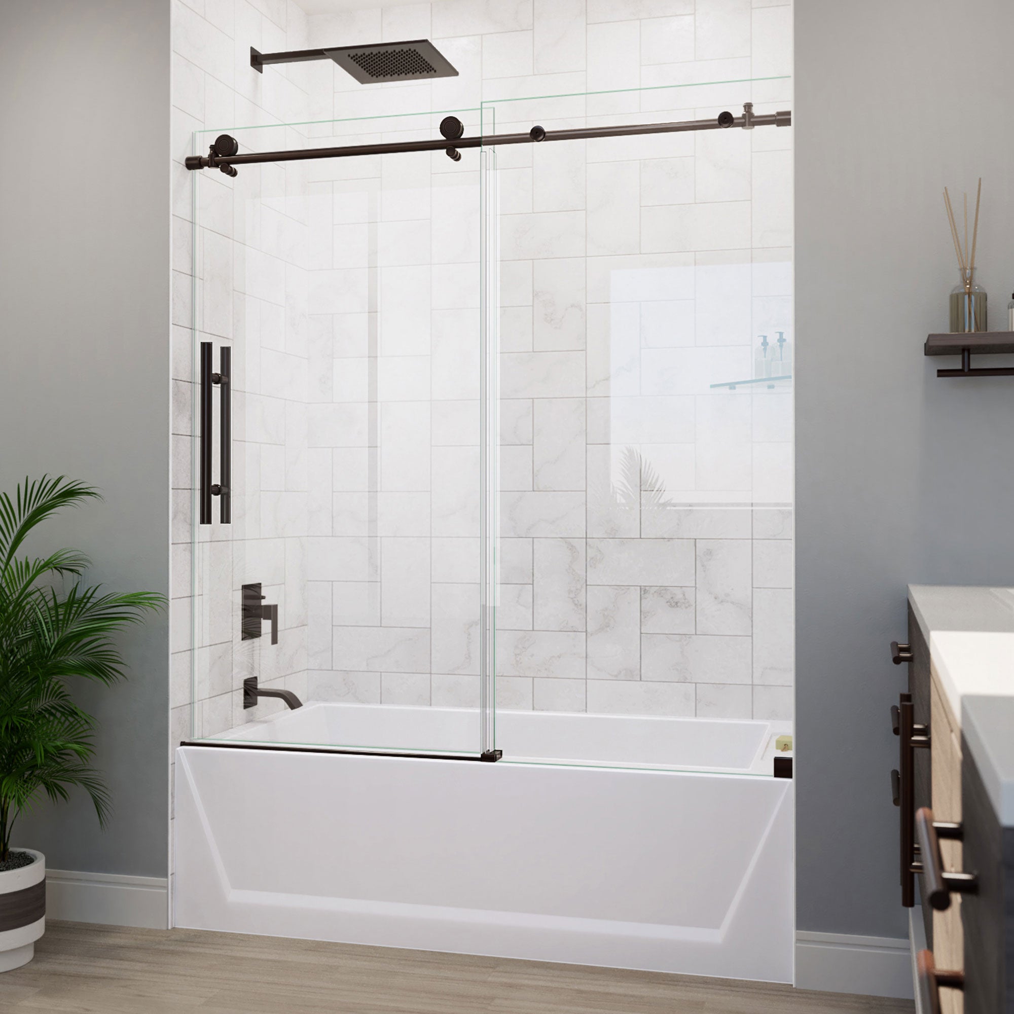 DreamLine, DreamLine TD61600620VDX06 Enigma-X 55-59" W x 62" H Clear Sliding Tub Door in Oil Rubbed Bronze