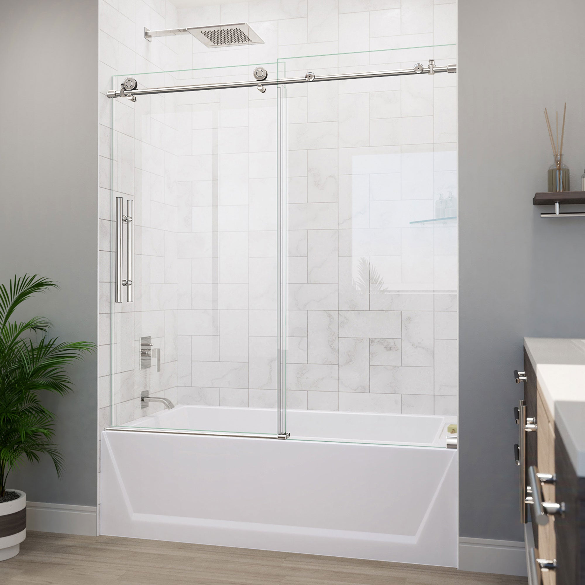 DreamLine, DreamLine TD61600620VDX08 Enigma-X 55-59" W x 62" H Clear Sliding Tub Door in Polished Stainless Steel