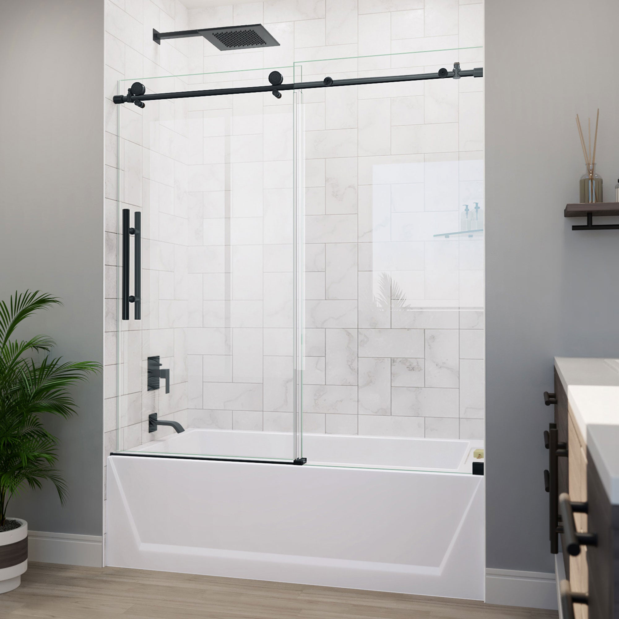 DreamLine, DreamLine TD61600620VDX09 Enigma-X 55-59" W x 62" H Clear Sliding Tub Door in Satin Black