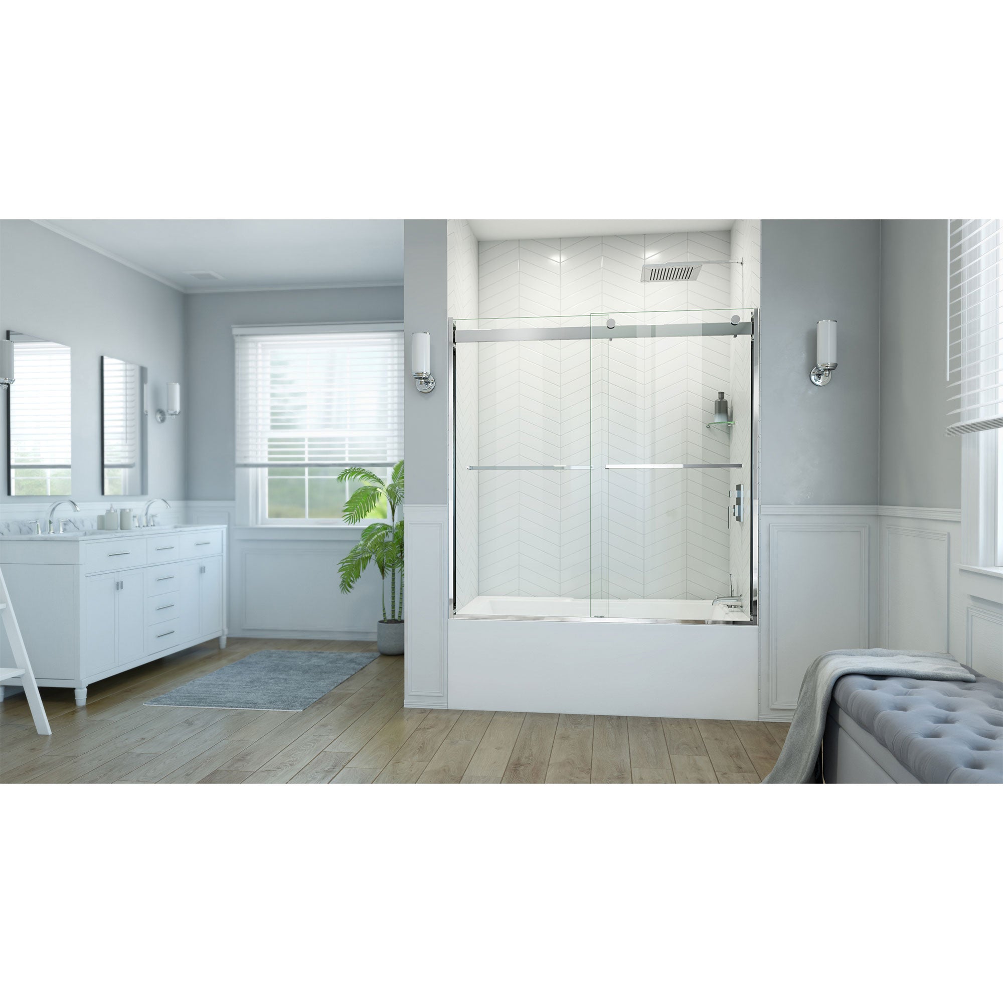 DreamLine, DreamLine TDEH60W600XXX01 Essence-H 56-60" W x 60" H Semi-Frameless Bypass Tub Door in Chrome