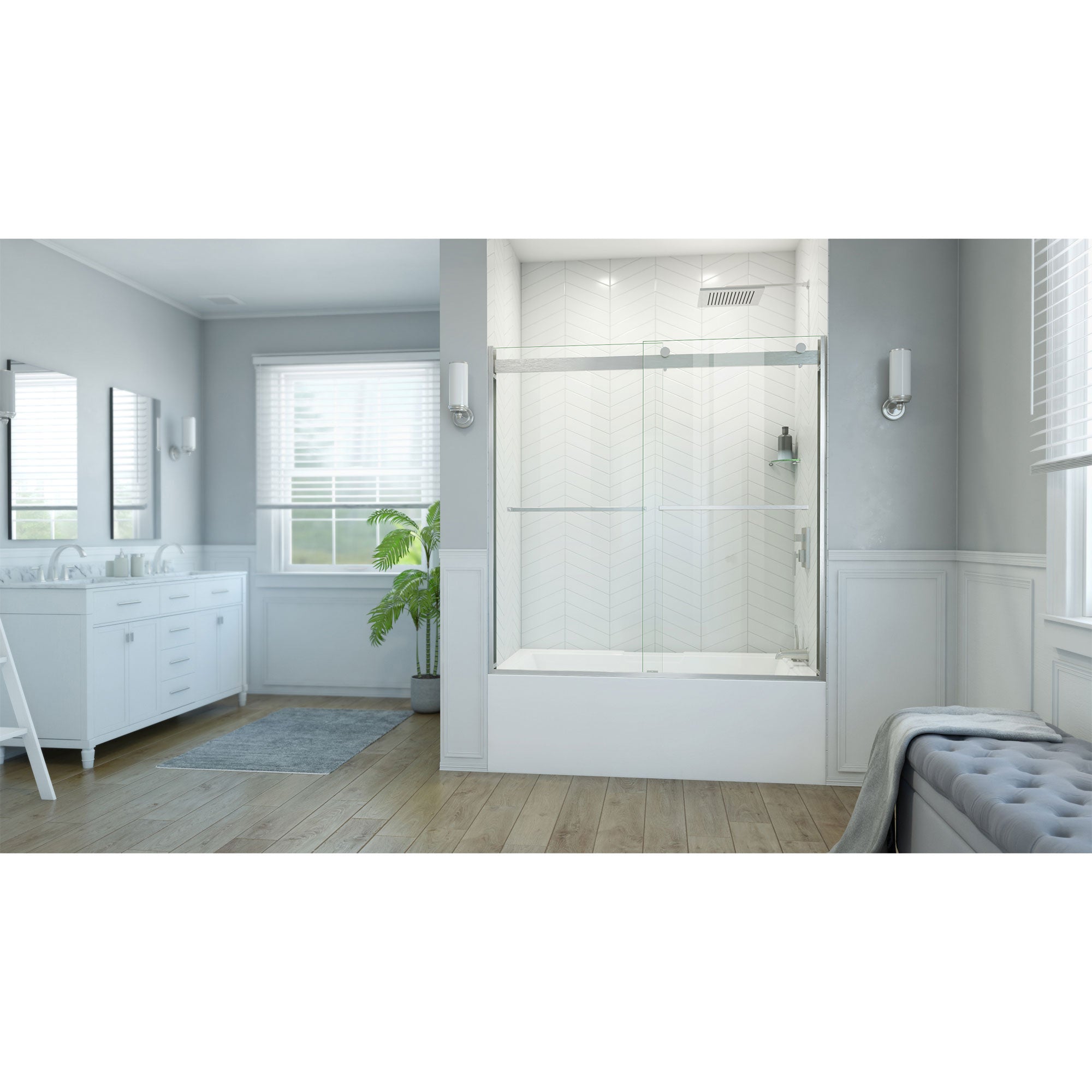 DreamLine, DreamLine TDEH60W600XXX04 Essence-H 56-60" W x 60" H Semi-Frameless Bypass Tub Door in Brushed Nickel