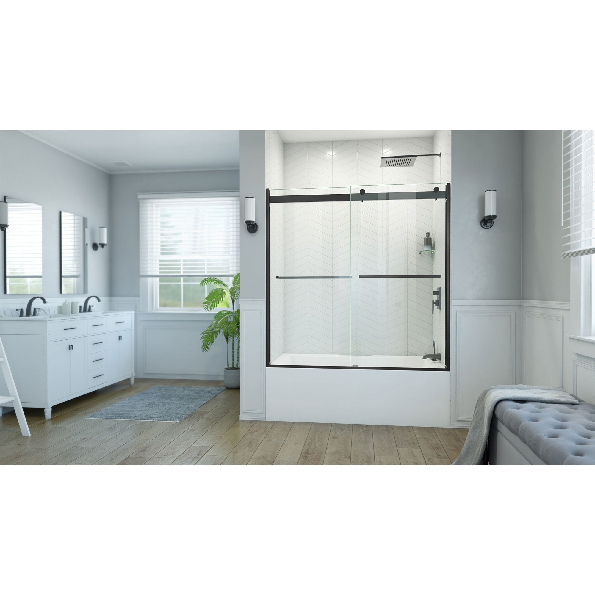 DreamLine, DreamLine TDEH60W600XXX09 Essence-H 56-60" W x 60" H Semi-Frameless Bypass Tub Door in Satin Black