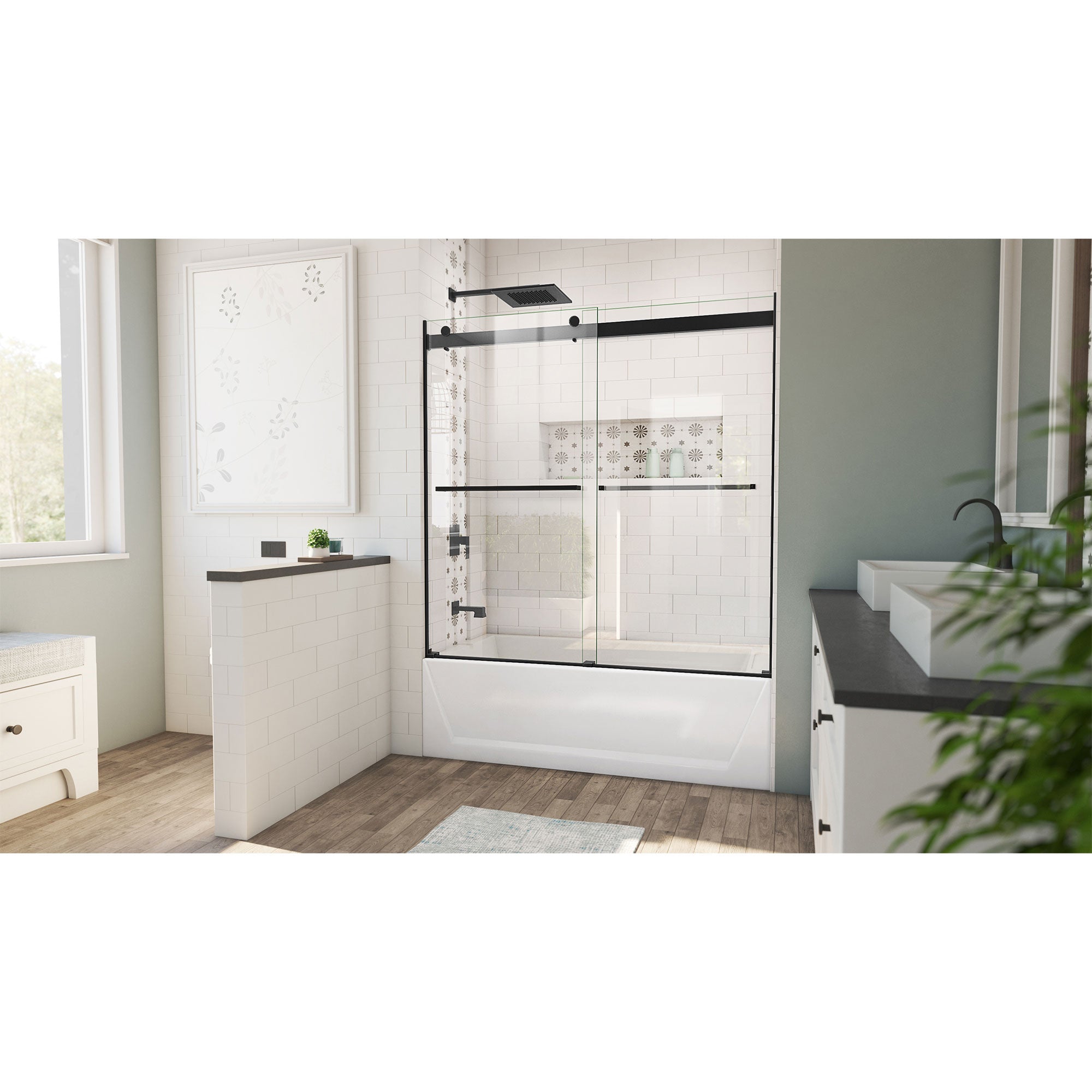 DreamLine, DreamLine TDES60W600XXX09 Essence 56-60" W x 60" H Frameless Bypass Tub Door in Satin Black